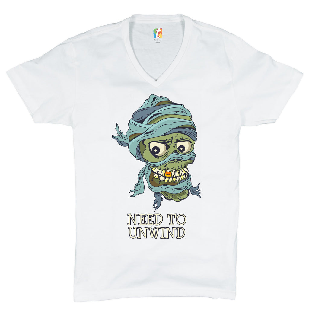 Need to Unwind V-Neck T-shirt Funny Halloween Zombie Trick-or-Treat Tee