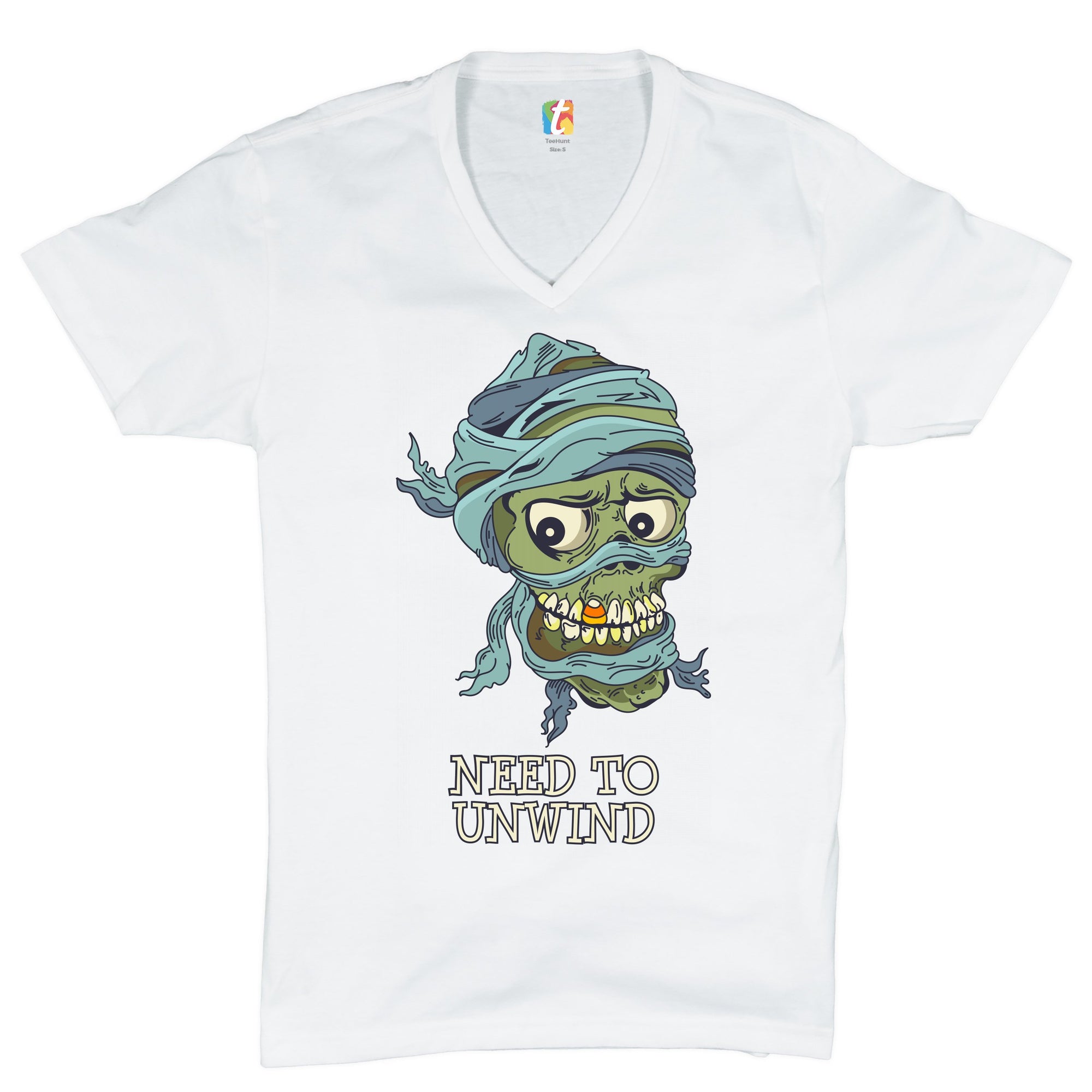 Need to Unwind V-Neck T-shirt Funny Halloween Zombie Trick-or-Treat Tee