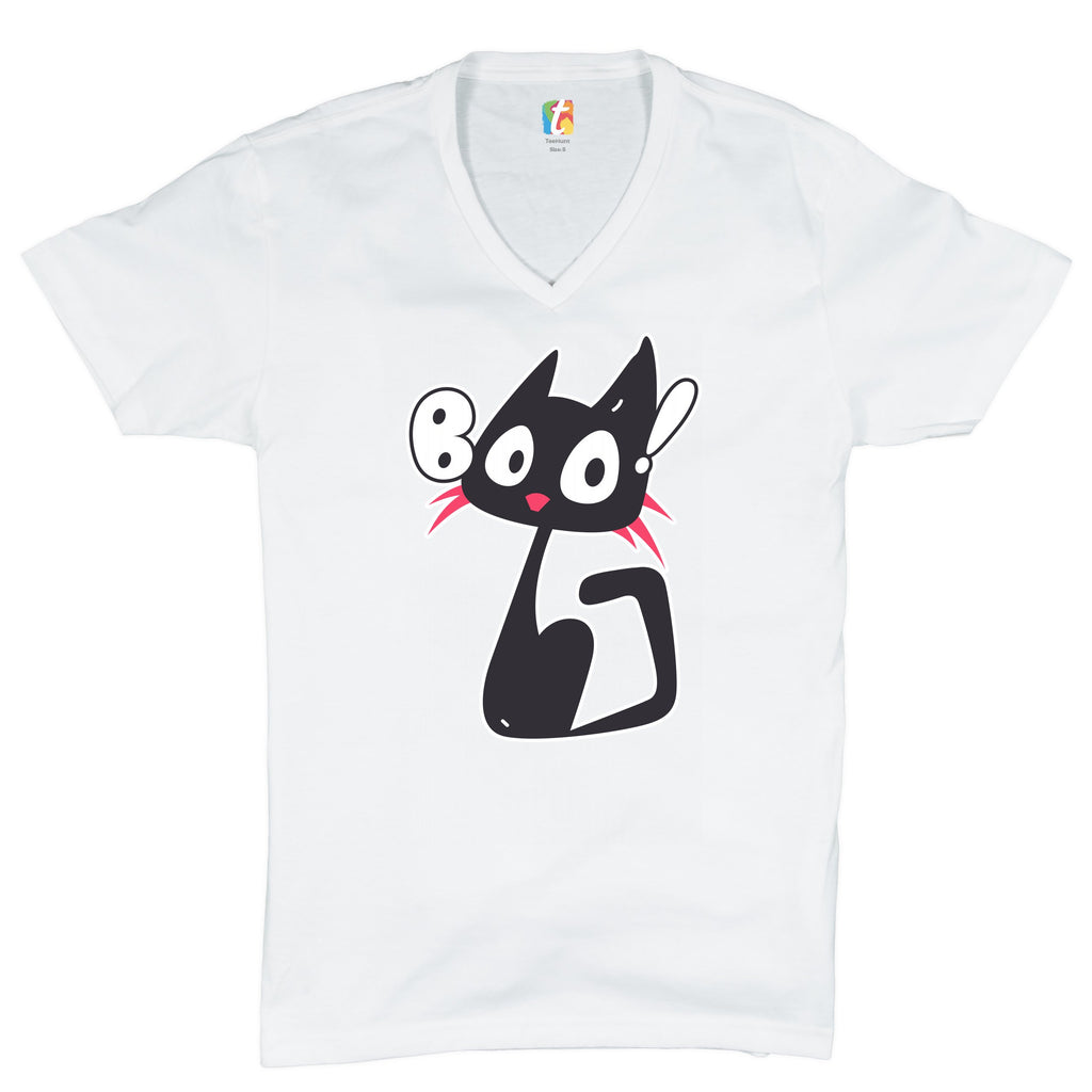 Boo Kitten V-Neck T-shirt Happy Halloween Trick-or-Treating Funny Cat Tee