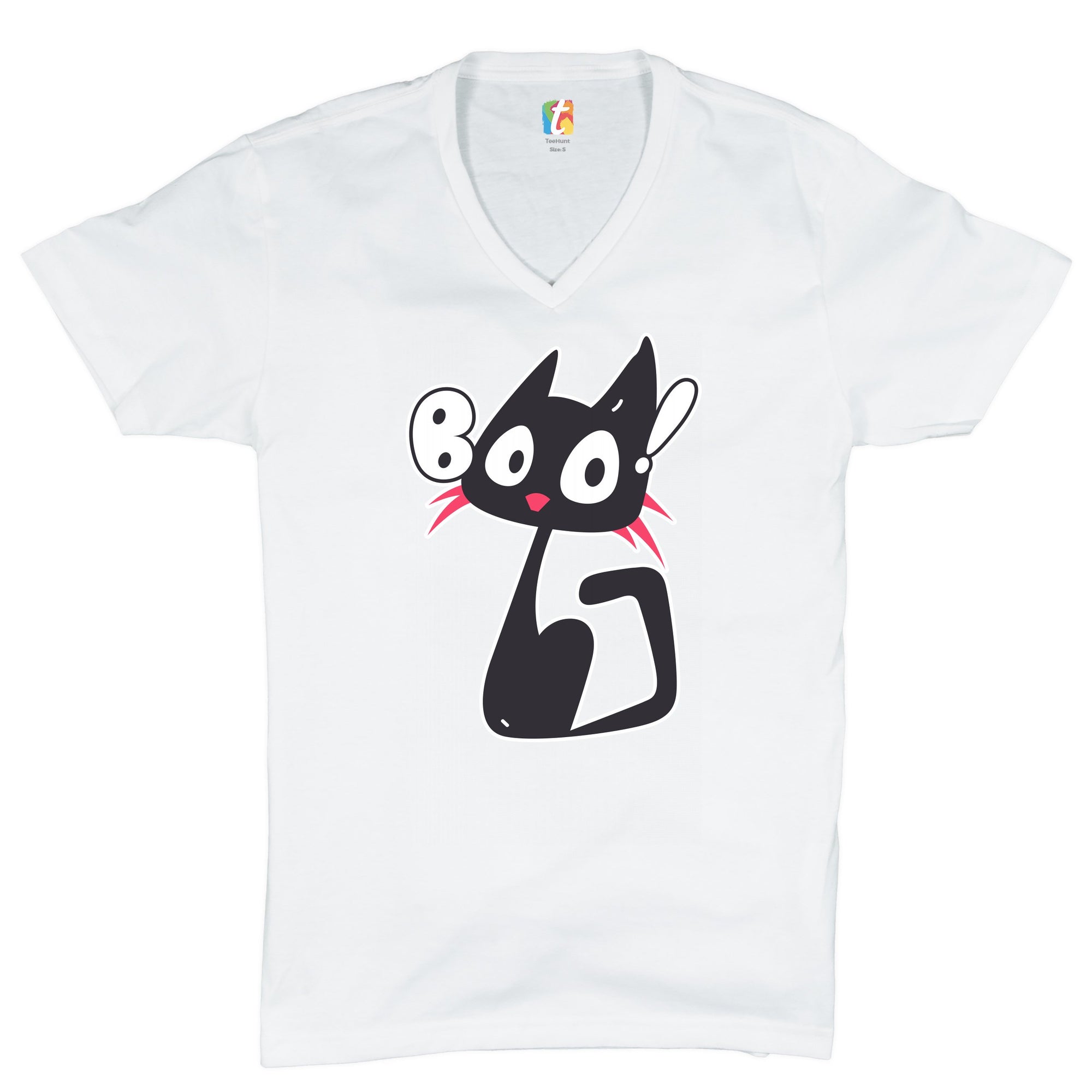 Boo Kitten V-Neck T-shirt Happy Halloween Trick-or-Treating Funny Cat Tee