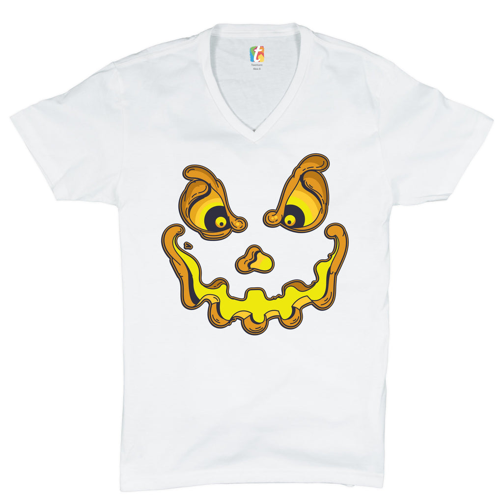 Jack-O-Lantern Pumpkin Face V-Neck T-shirt Trick-or-Treat Halloween Tee