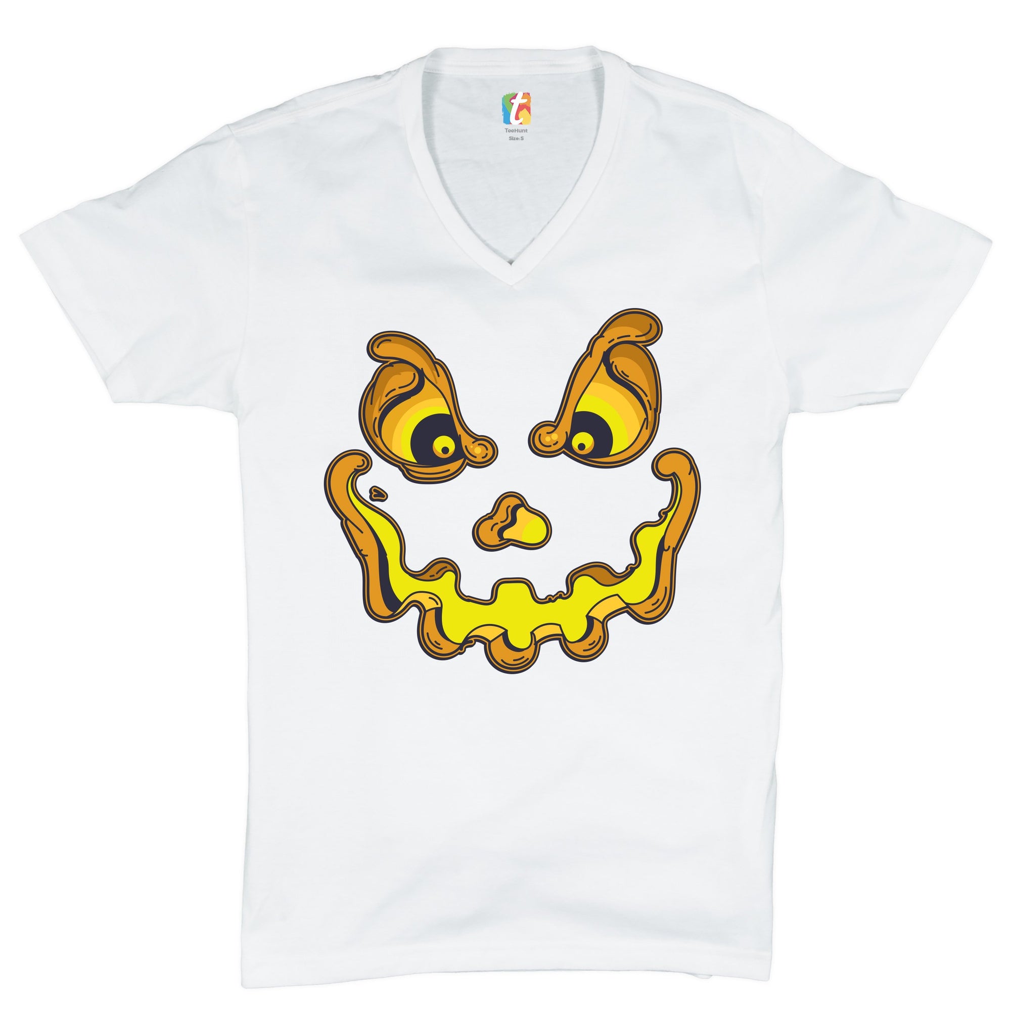 Jack-O-Lantern Pumpkin Face V-Neck T-shirt Trick-or-Treat Halloween Tee