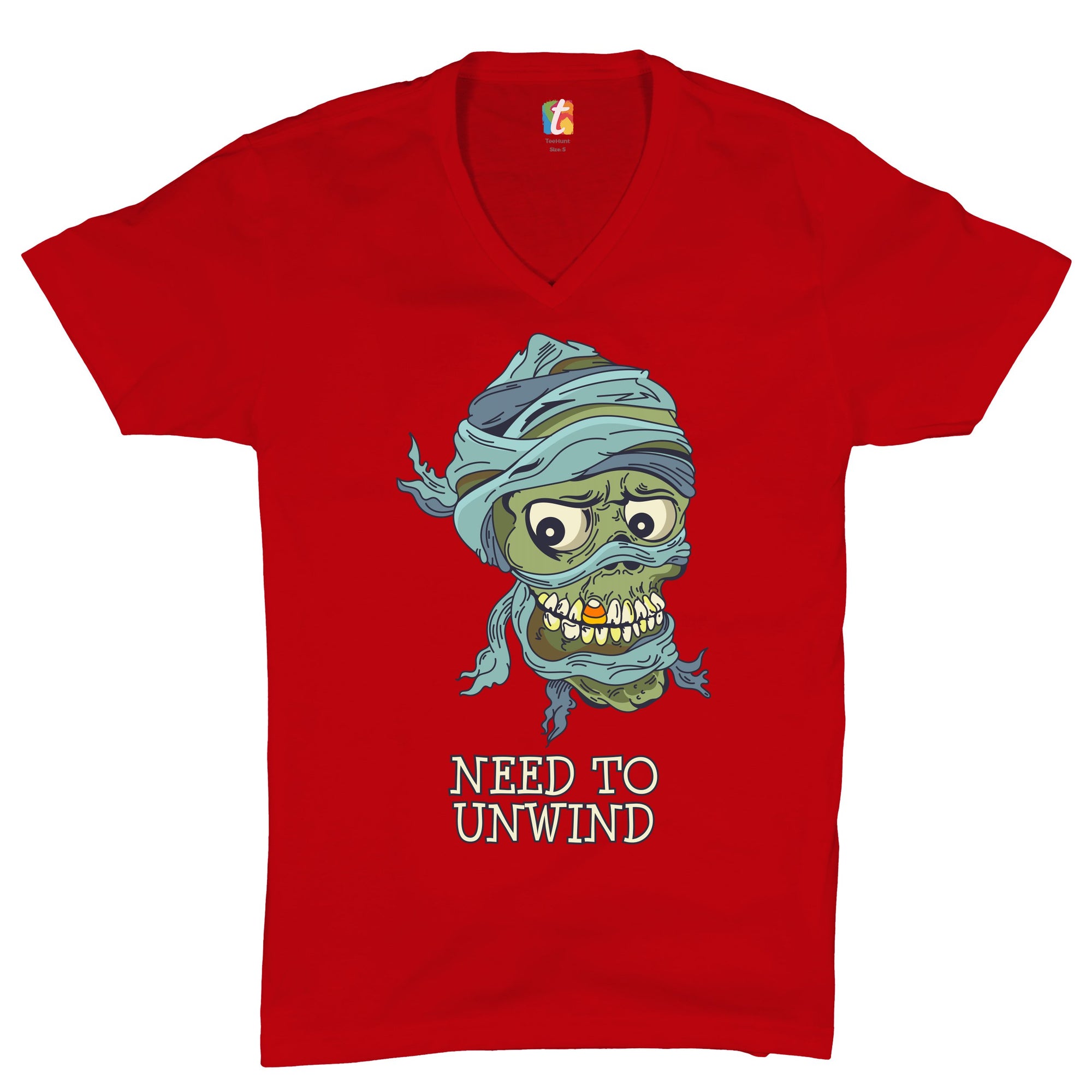 Need to Unwind V-Neck T-shirt Funny Halloween Zombie Trick-or-Treat Tee