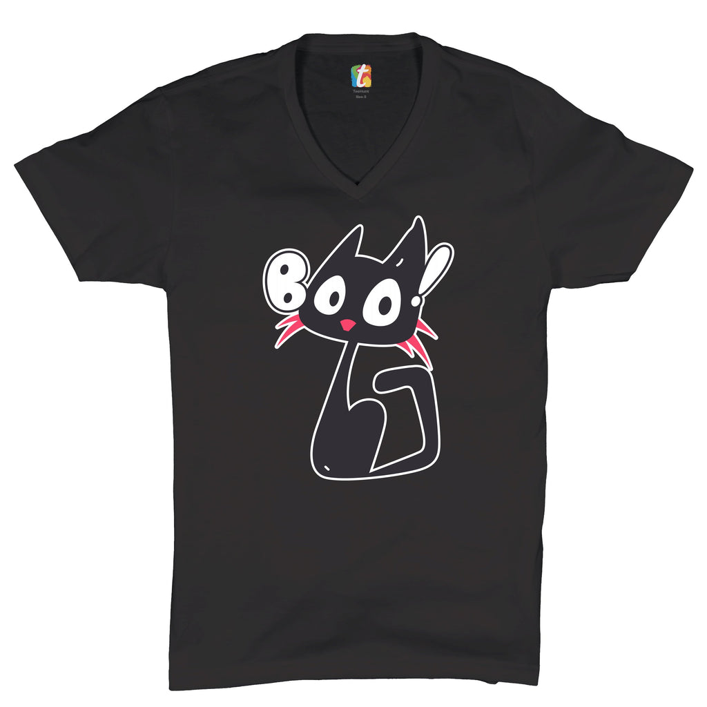 Boo Kitten V-Neck T-shirt Happy Halloween Trick-or-Treating Funny Cat Tee