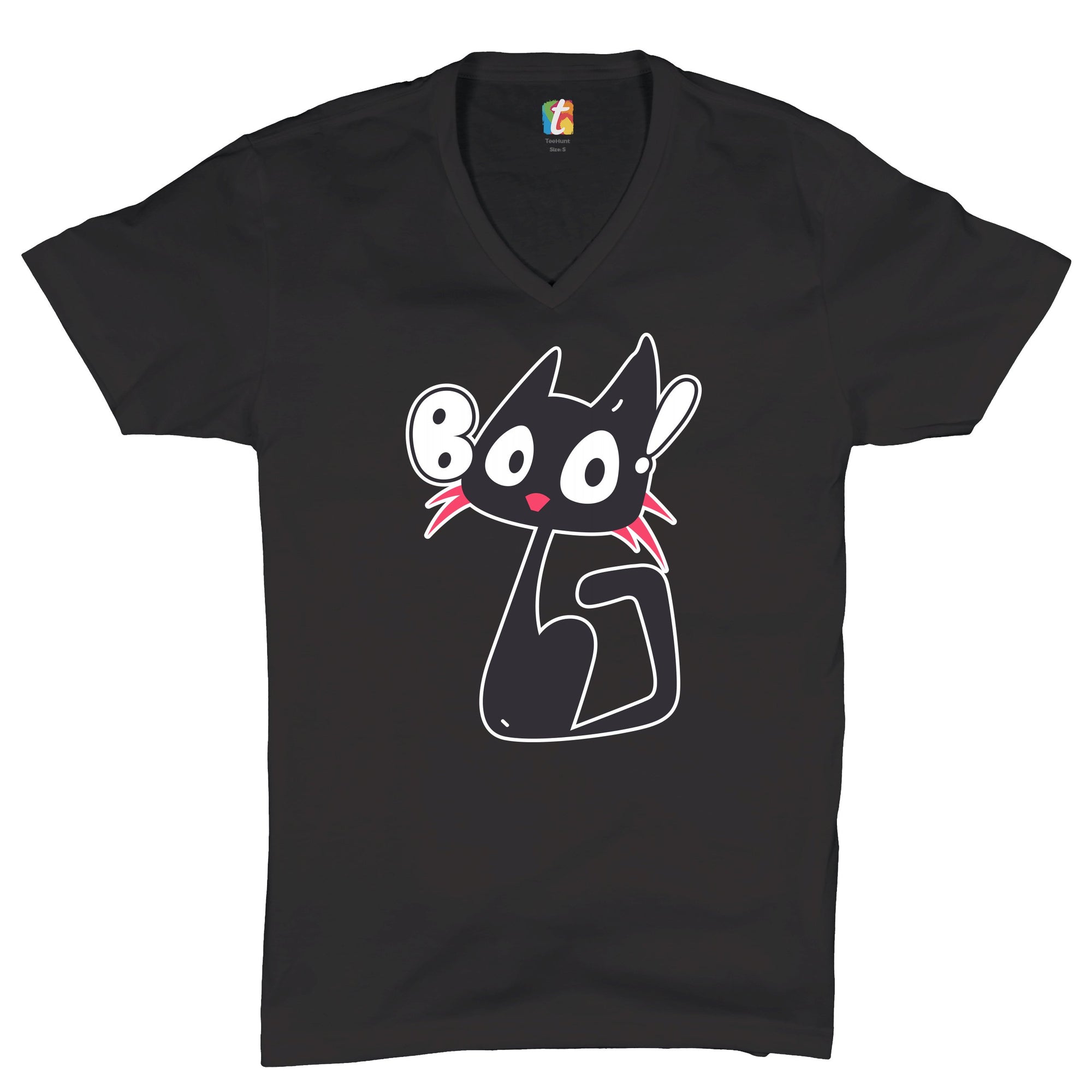 Boo Kitten V-Neck T-shirt Happy Halloween Trick-or-Treating Funny Cat Tee