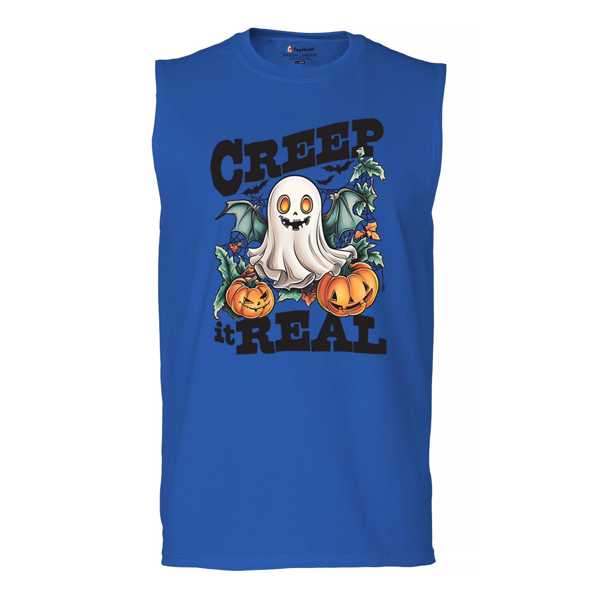 Creep It Real Muscle Shirt Funny Trick Or Treat Ghost Boo Jack O Lantern Men's