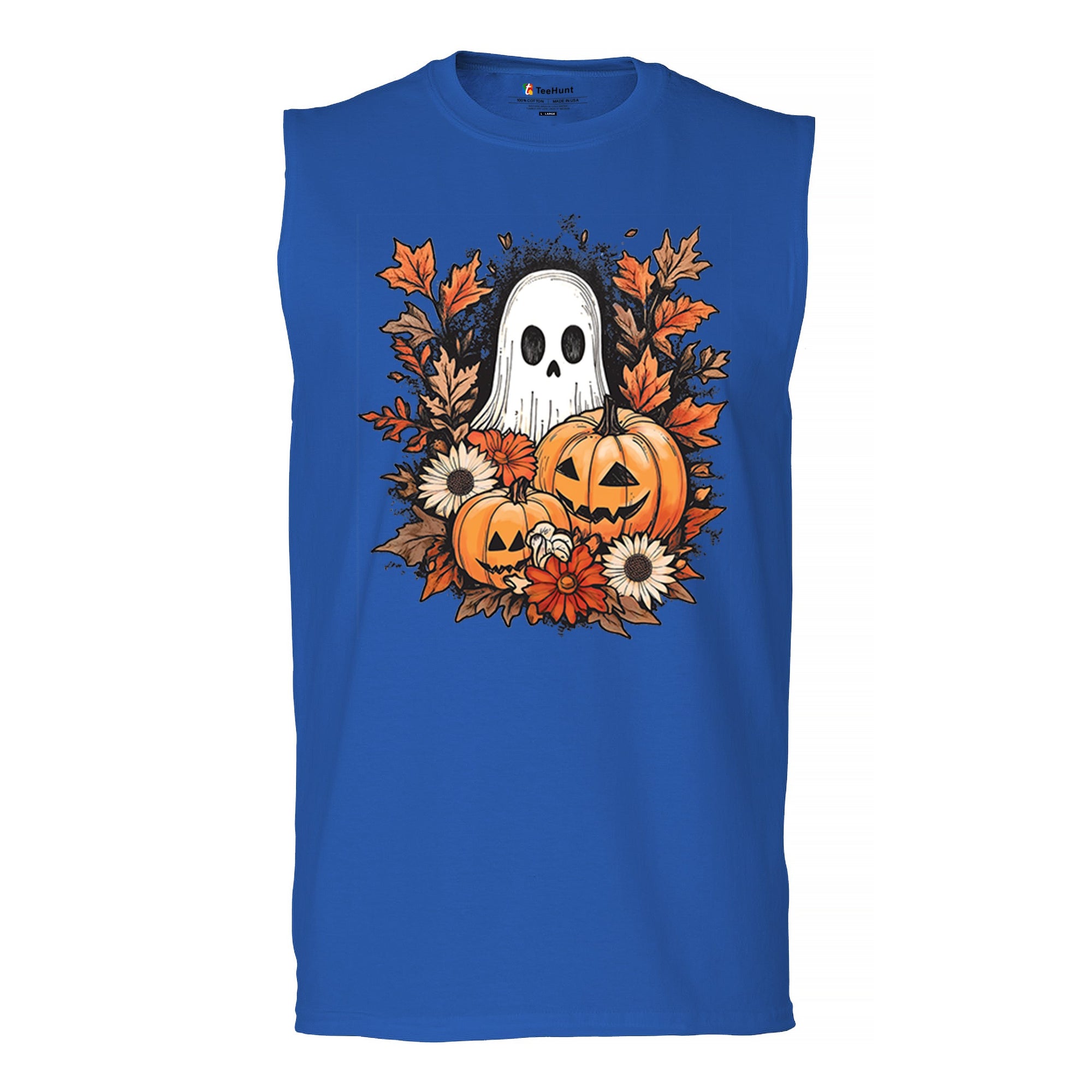 Halloween Jack-o-Lantern and Cute Ghost Muscle Shirt Trick Or Treat Fall Men's