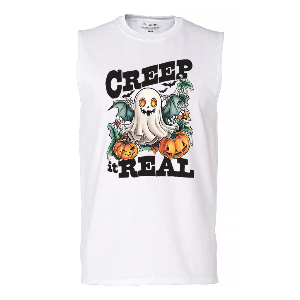 Creep It Real Muscle Shirt Funny Trick Or Treat Ghost Boo Jack O Lantern Men's