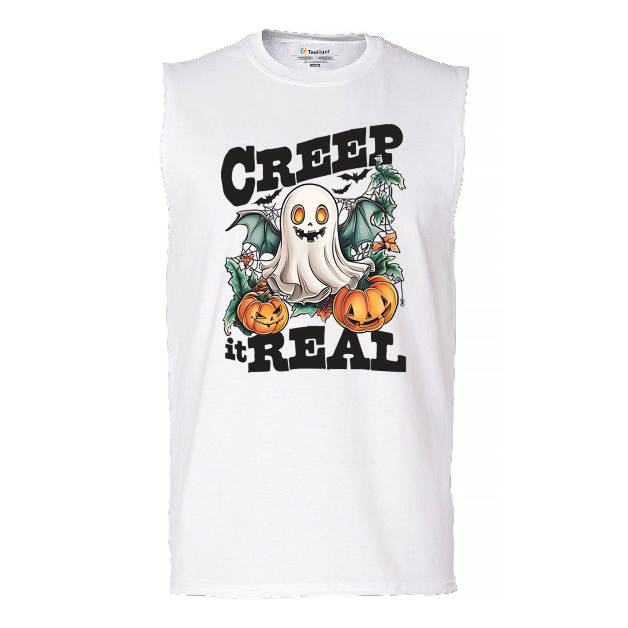 Creep It Real Muscle Shirt Funny Trick Or Treat Ghost Boo Jack O Lantern Men's