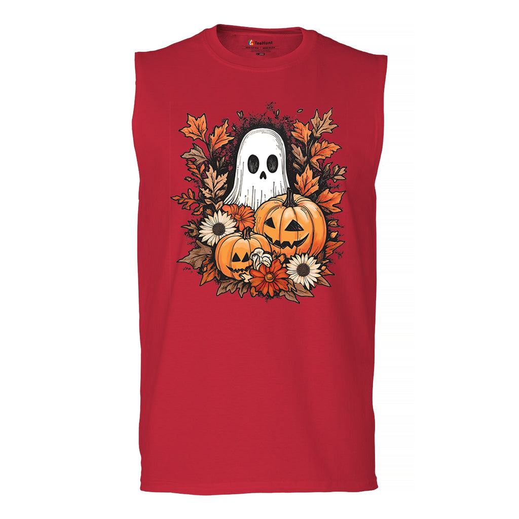 Halloween Jack-o-Lantern and Cute Ghost Muscle Shirt Trick Or Treat Fall Men's