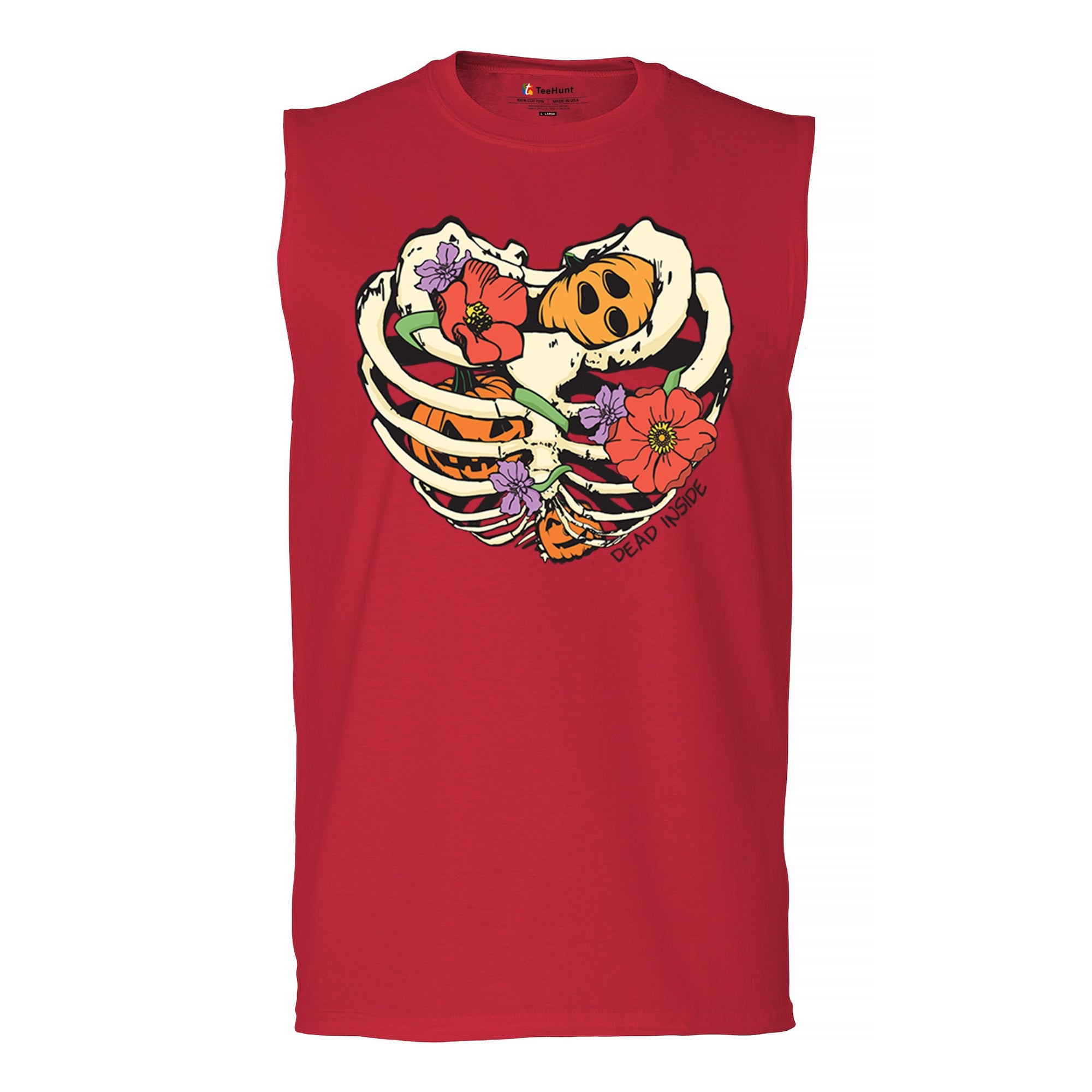 Dead Inside Muscle Shirt Halloween Rib Cage Trick Or Treat Spooky Cute Men's