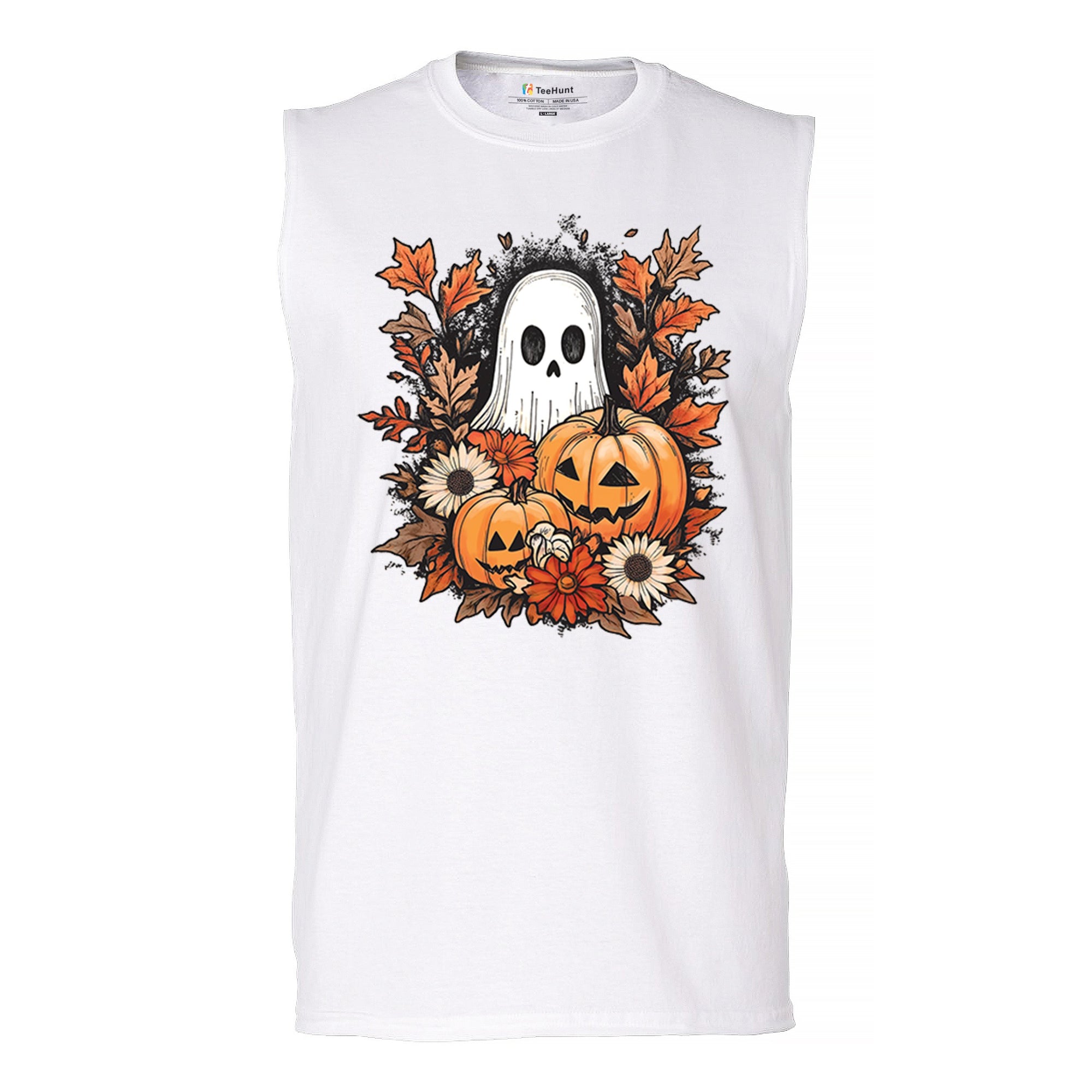 Halloween Jack-o-Lantern and Cute Ghost Muscle Shirt Trick Or Treat Fall Men's