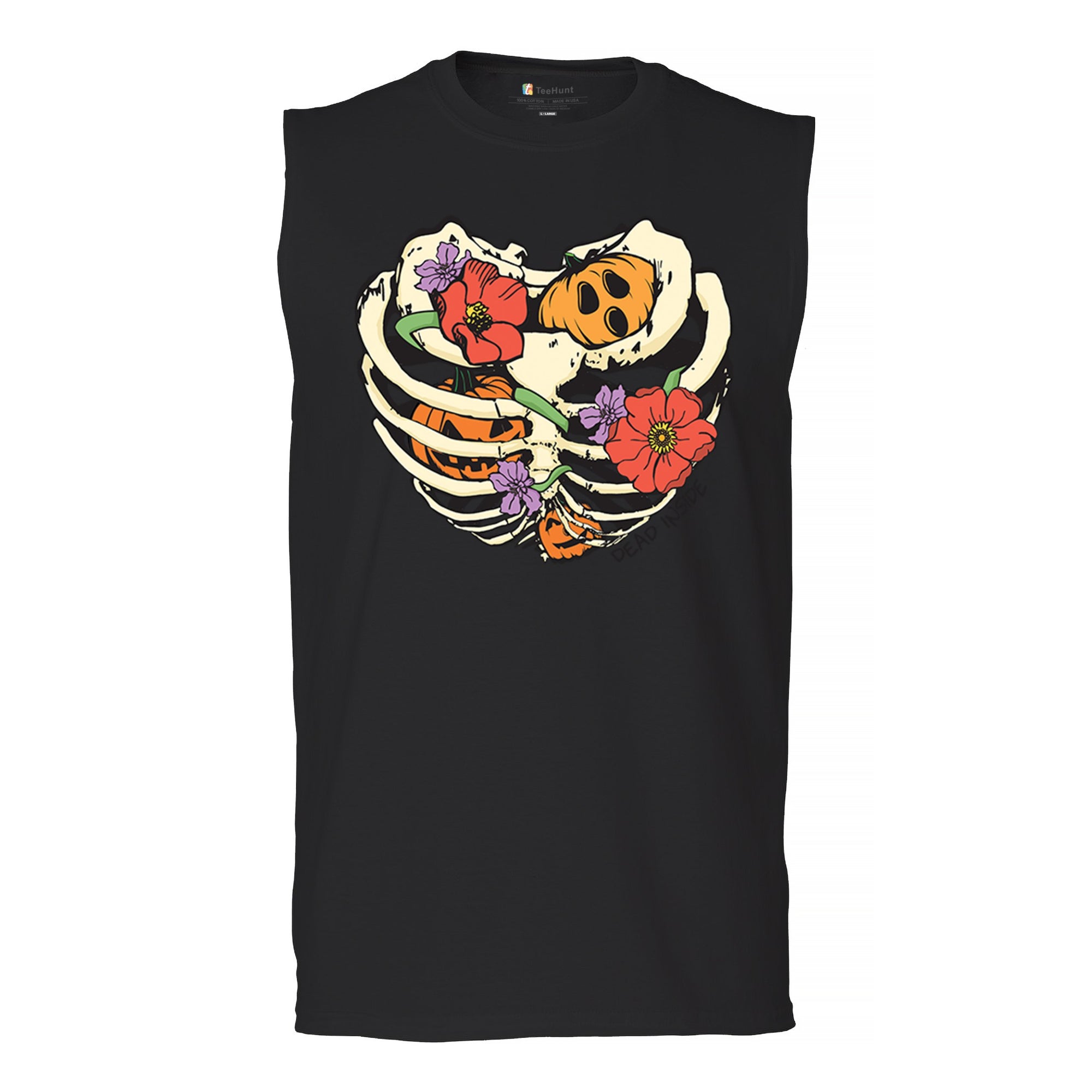 Dead Inside Muscle Shirt Halloween Rib Cage Trick Or Treat Spooky Cute Men's
