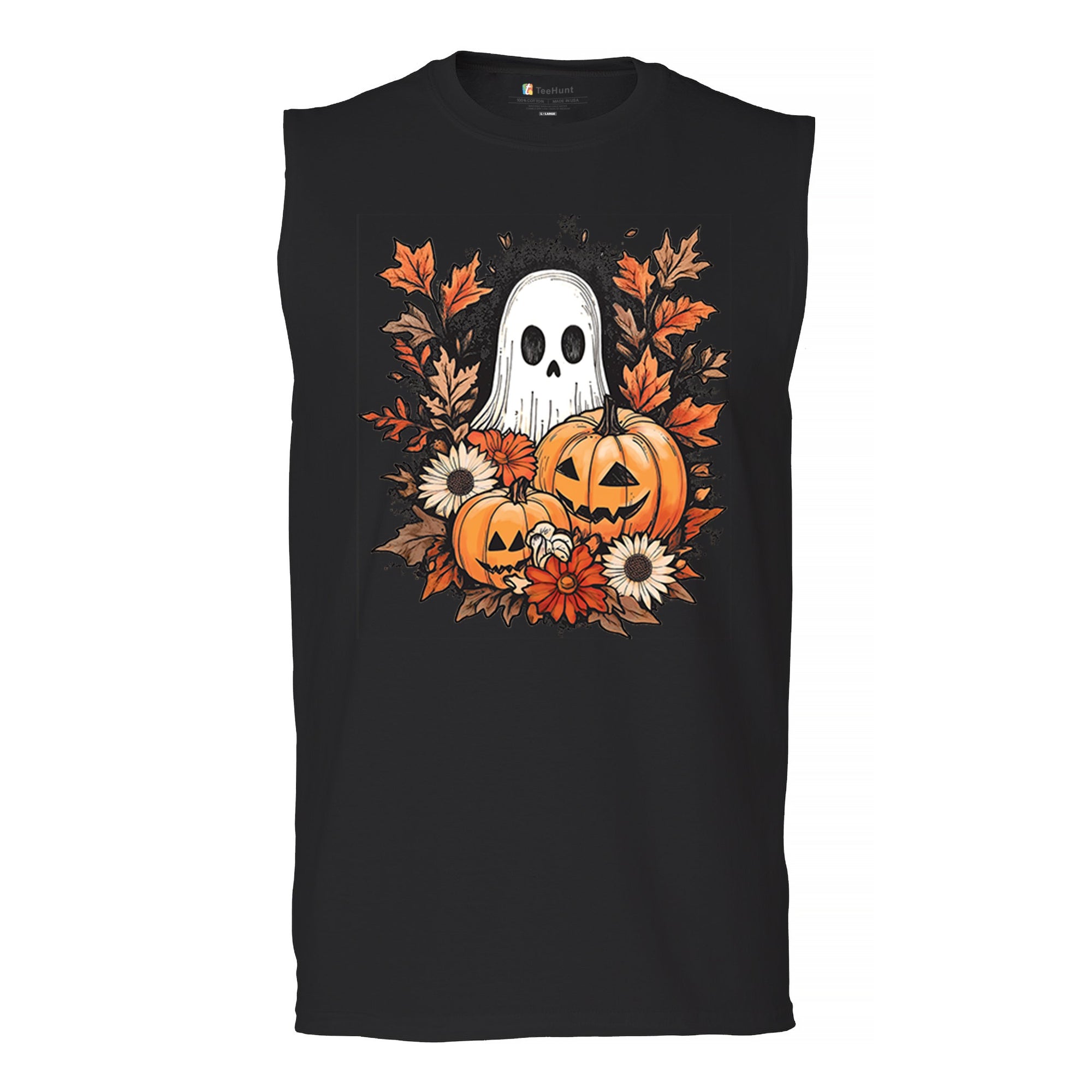Halloween Jack-o-Lantern and Cute Ghost Muscle Shirt Trick Or Treat Fall Men's