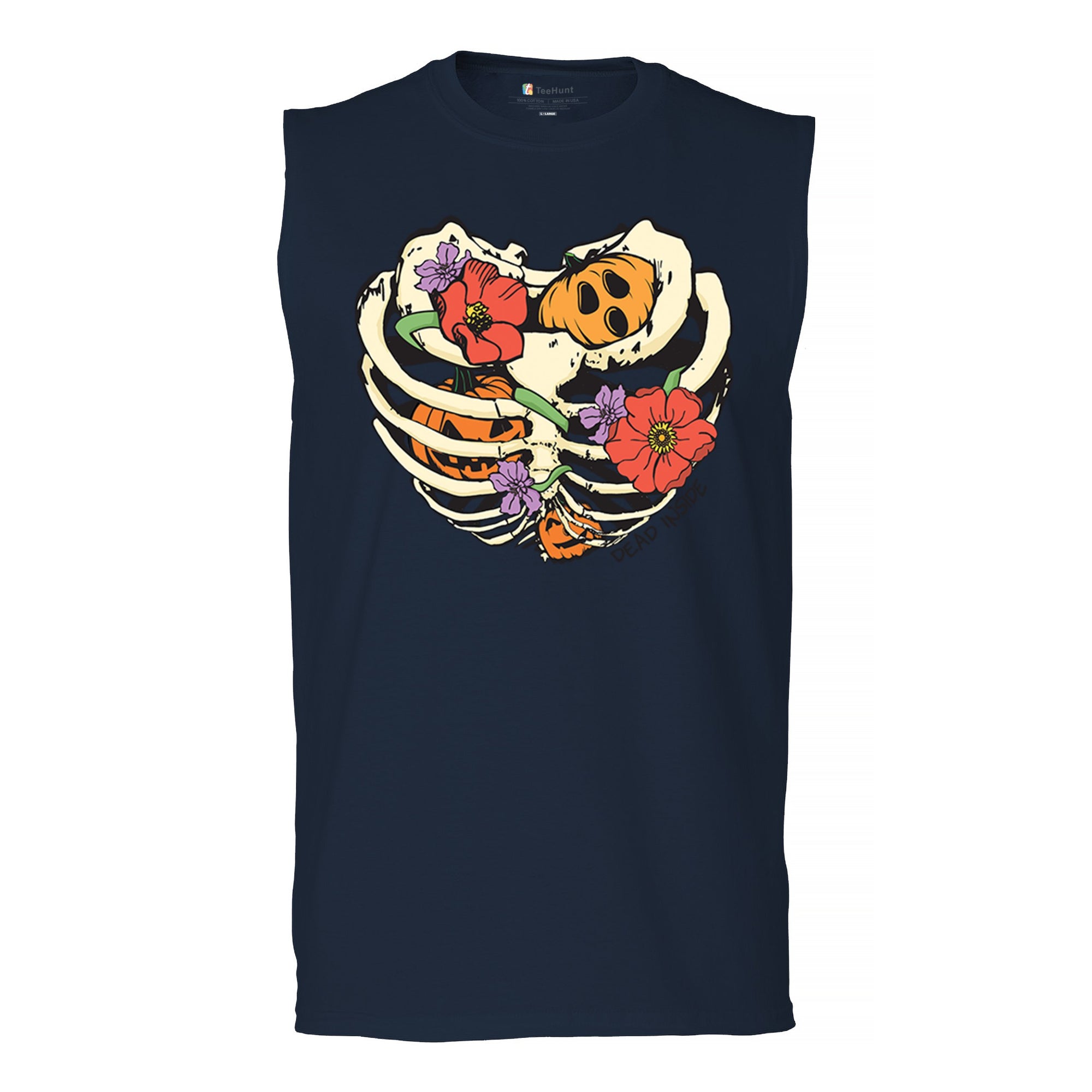 Dead Inside Muscle Shirt Halloween Rib Cage Trick Or Treat Spooky Cute Men's