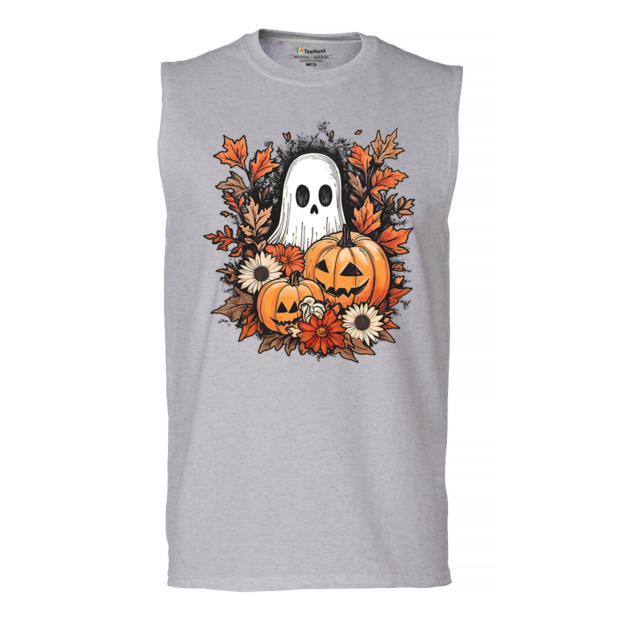 Halloween Jack-o-Lantern and Cute Ghost Muscle Shirt Trick Or Treat Fall Men's
