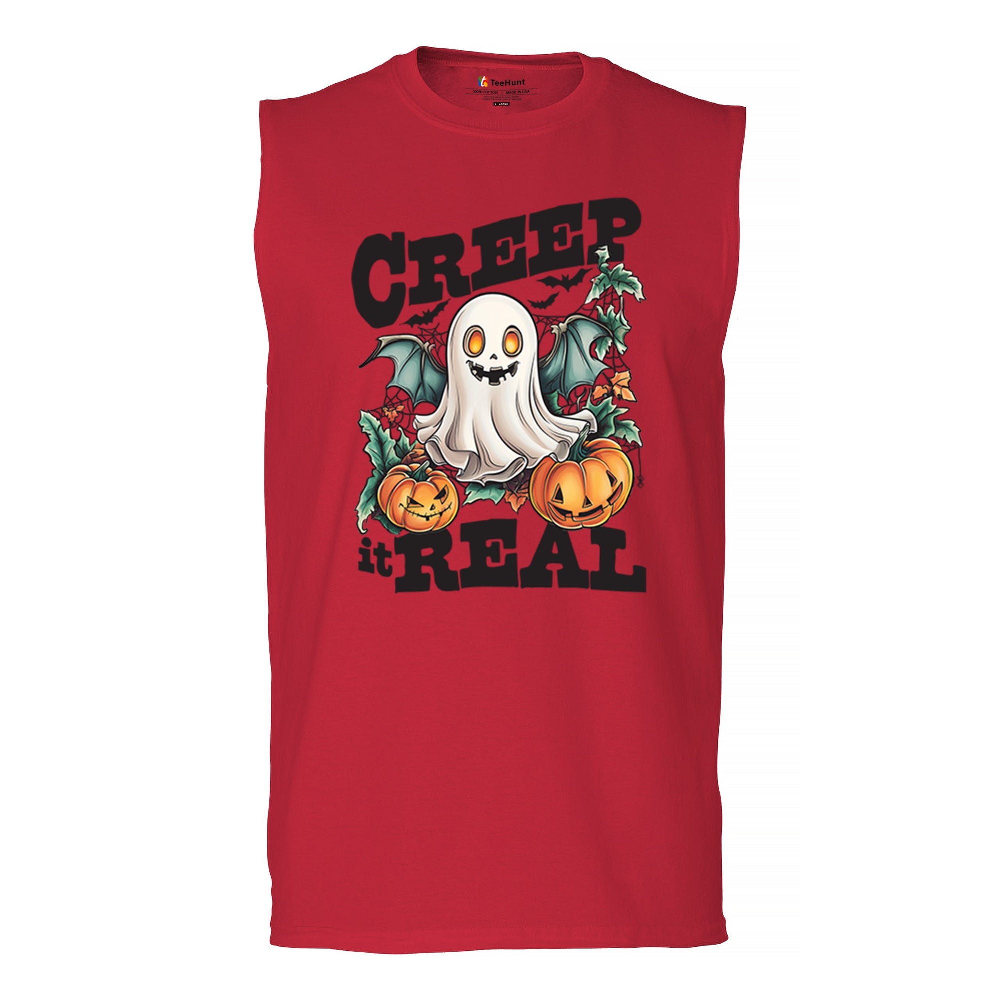 Creep It Real Muscle Shirt Funny Trick Or Treat Ghost Boo Jack O Lantern Men's