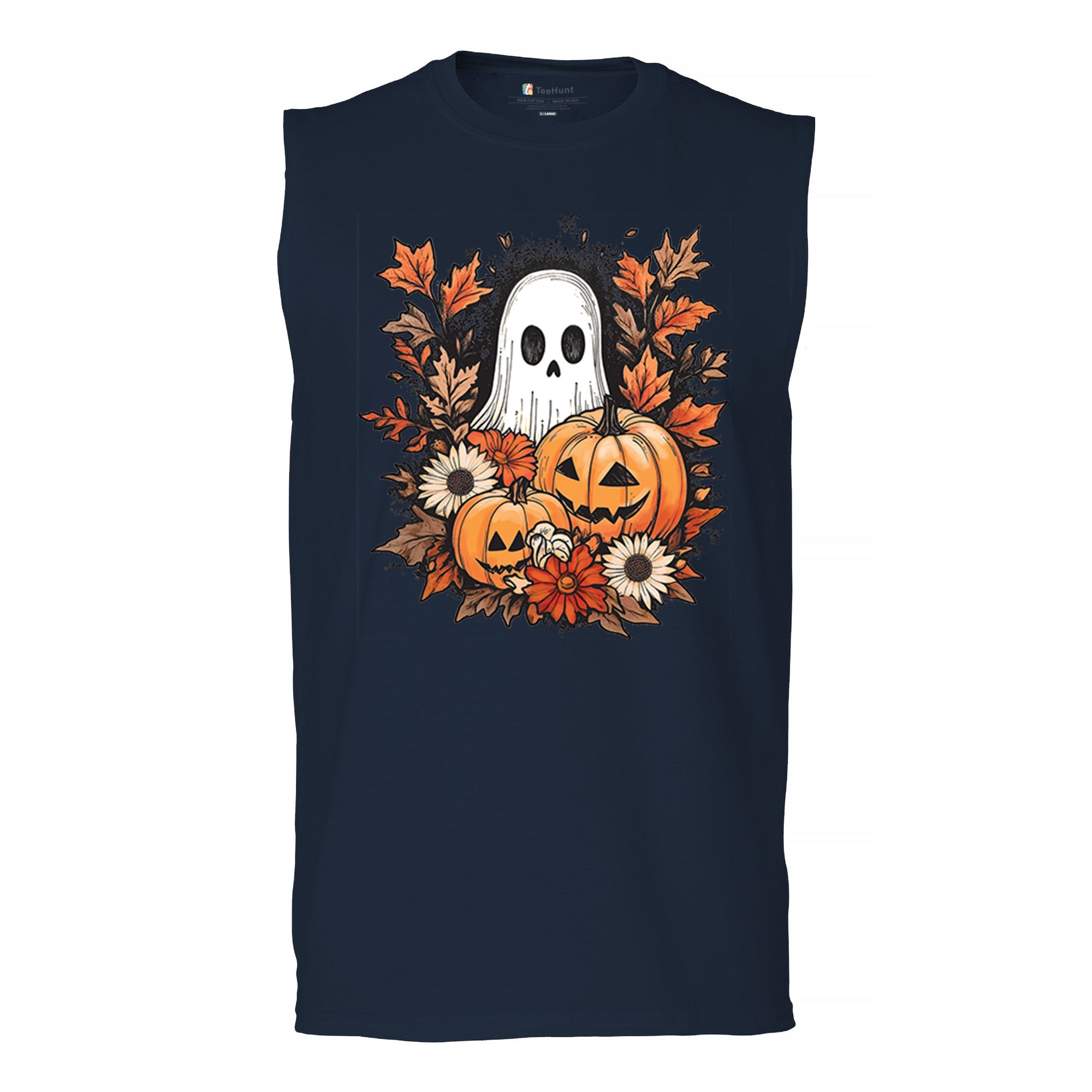 Halloween Jack-o-Lantern and Cute Ghost Muscle Shirt Trick Or Treat Fall Men's