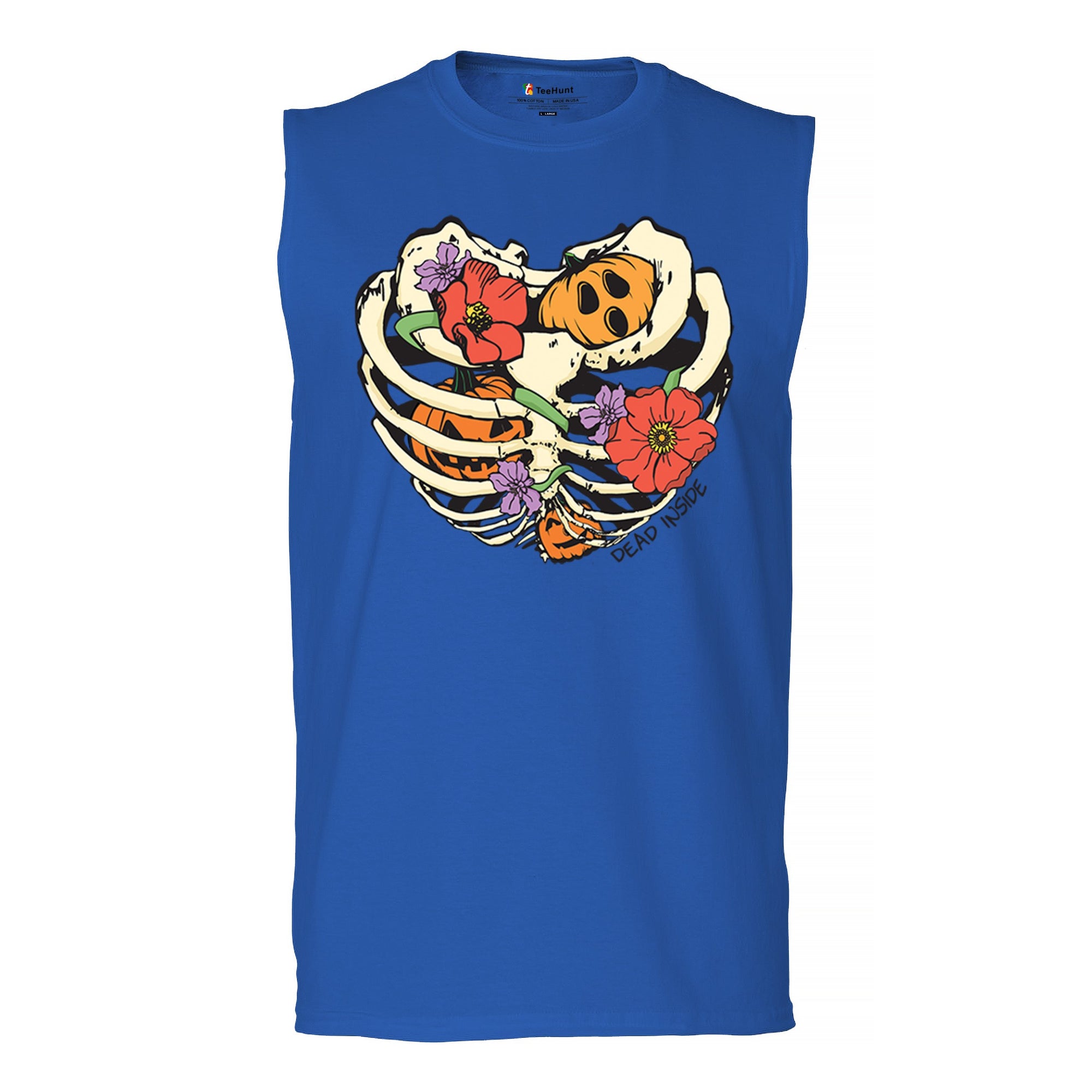 Dead Inside Muscle Shirt Halloween Rib Cage Trick Or Treat Spooky Cute Men's