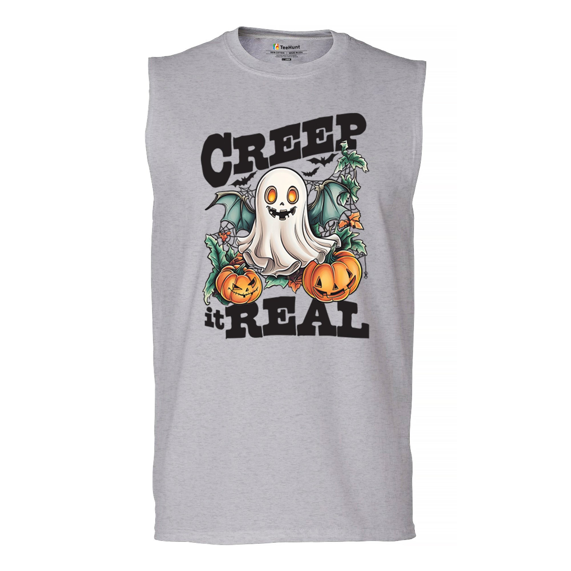 Creep It Real Muscle Shirt Funny Trick Or Treat Ghost Boo Jack O Lantern Men's