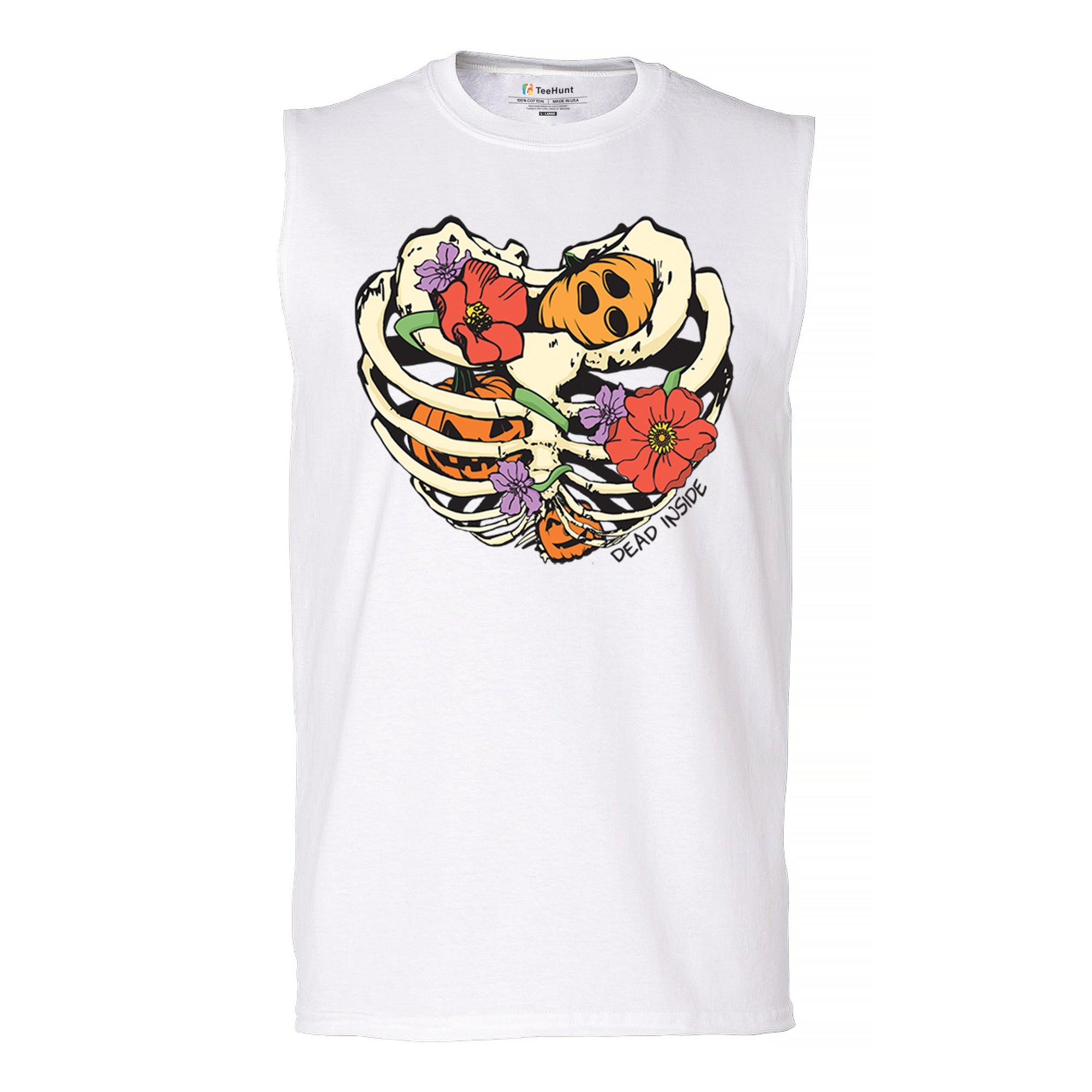 Dead Inside Muscle Shirt Halloween Rib Cage Trick Or Treat Spooky Cute Men's