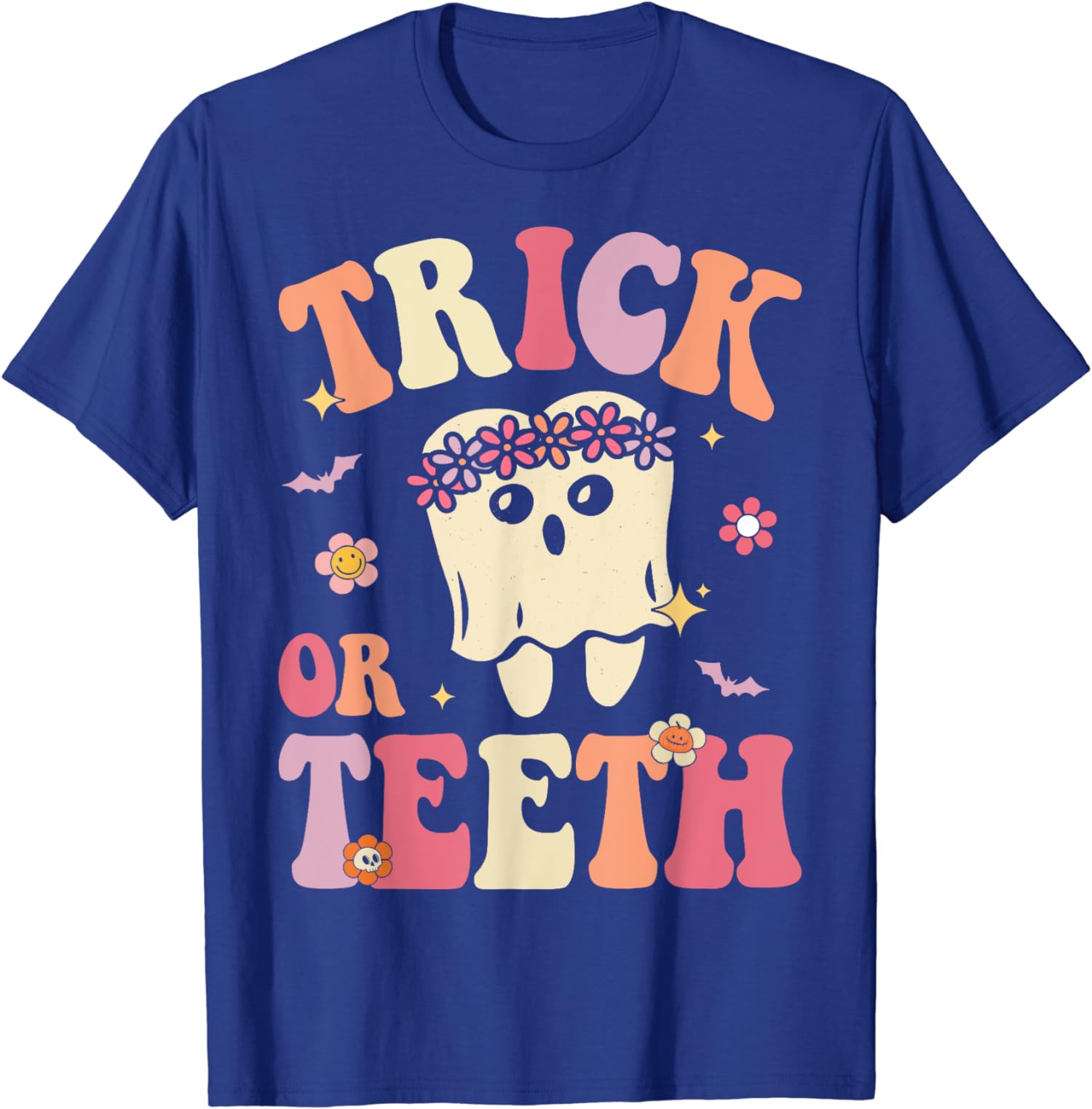 Trick Or Teeth Ghost Groovy Dental Halloween Treat Unisex T-Shirt