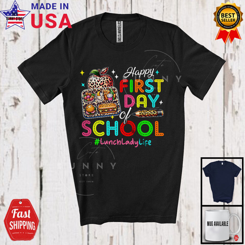 First Day Of School Lunch Lady; Back To School Leopard Pencils Lunch Tray Shirt