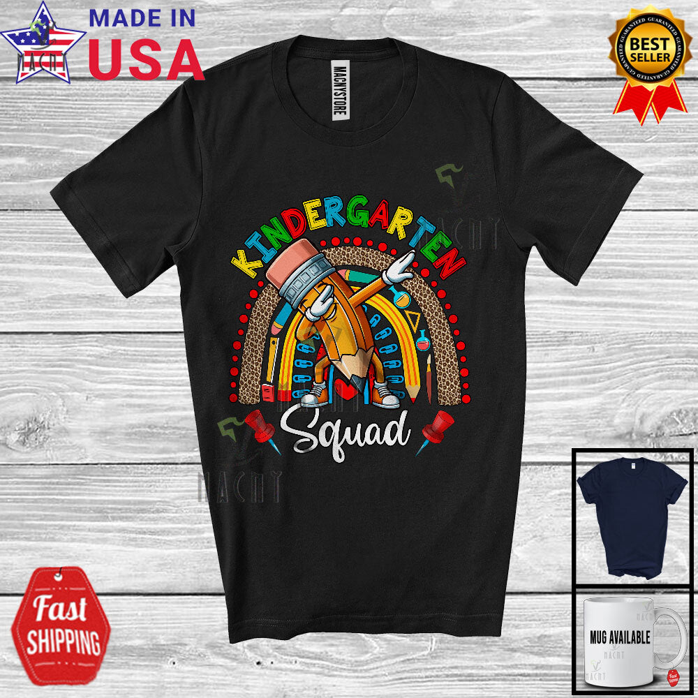 Kindergarten Squad, Back To School Dabbing Pencil Leopard Rainbow, Teacher Shirt