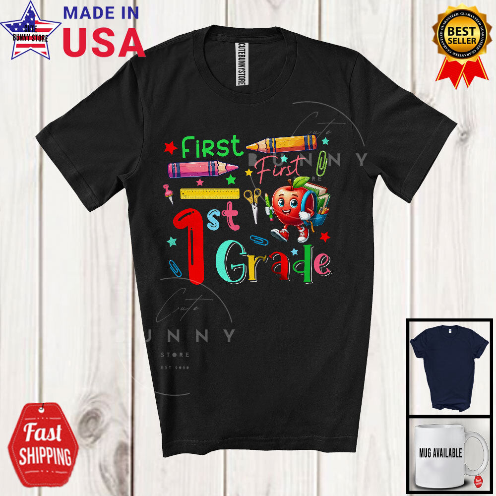 1st Grade; Colorful Back To School Lovely Crayon Pencil; Students Teacher Shirt