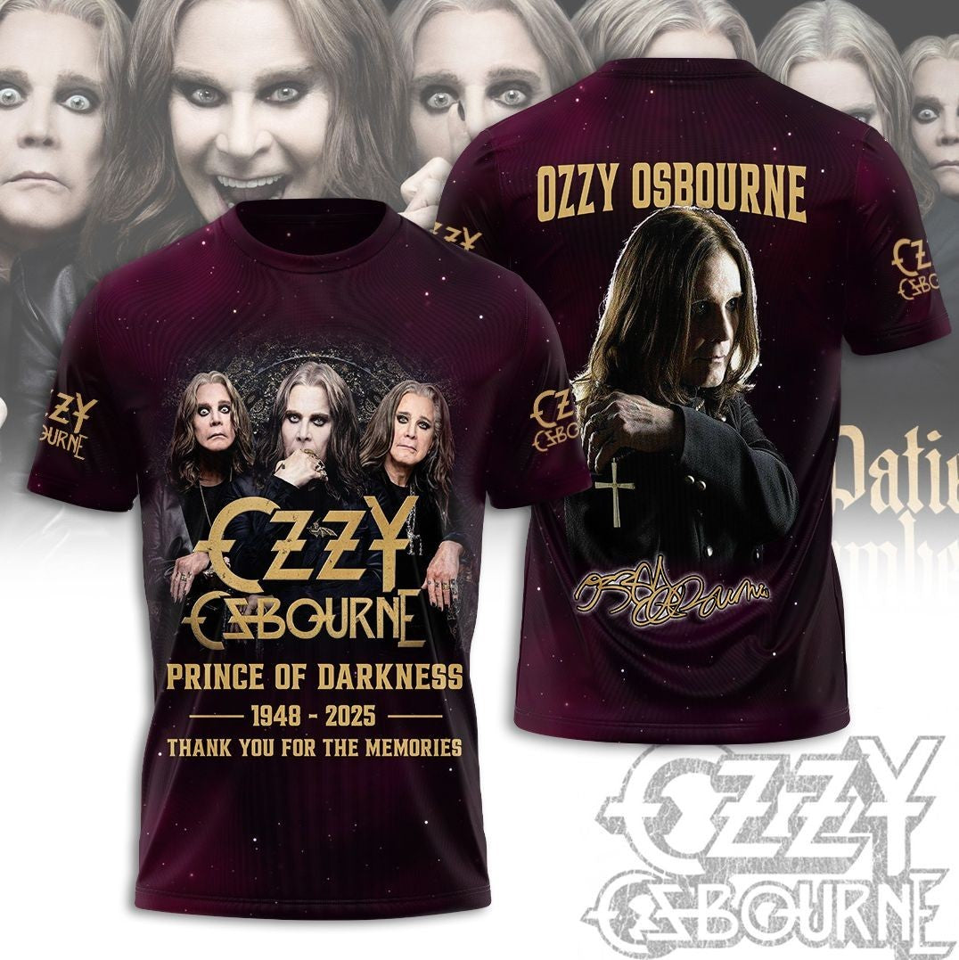 Ozzy Osbourne Rest In Peace 1948-2025 Thank You For The Memories 3D T-Shirt