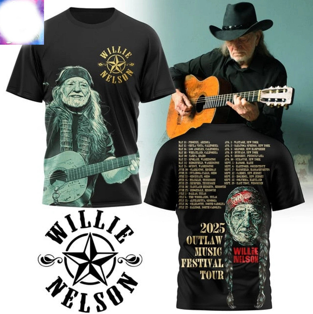 Willie Nelson 2025 Outlaw Music Festival Tour 3D T-Shirt