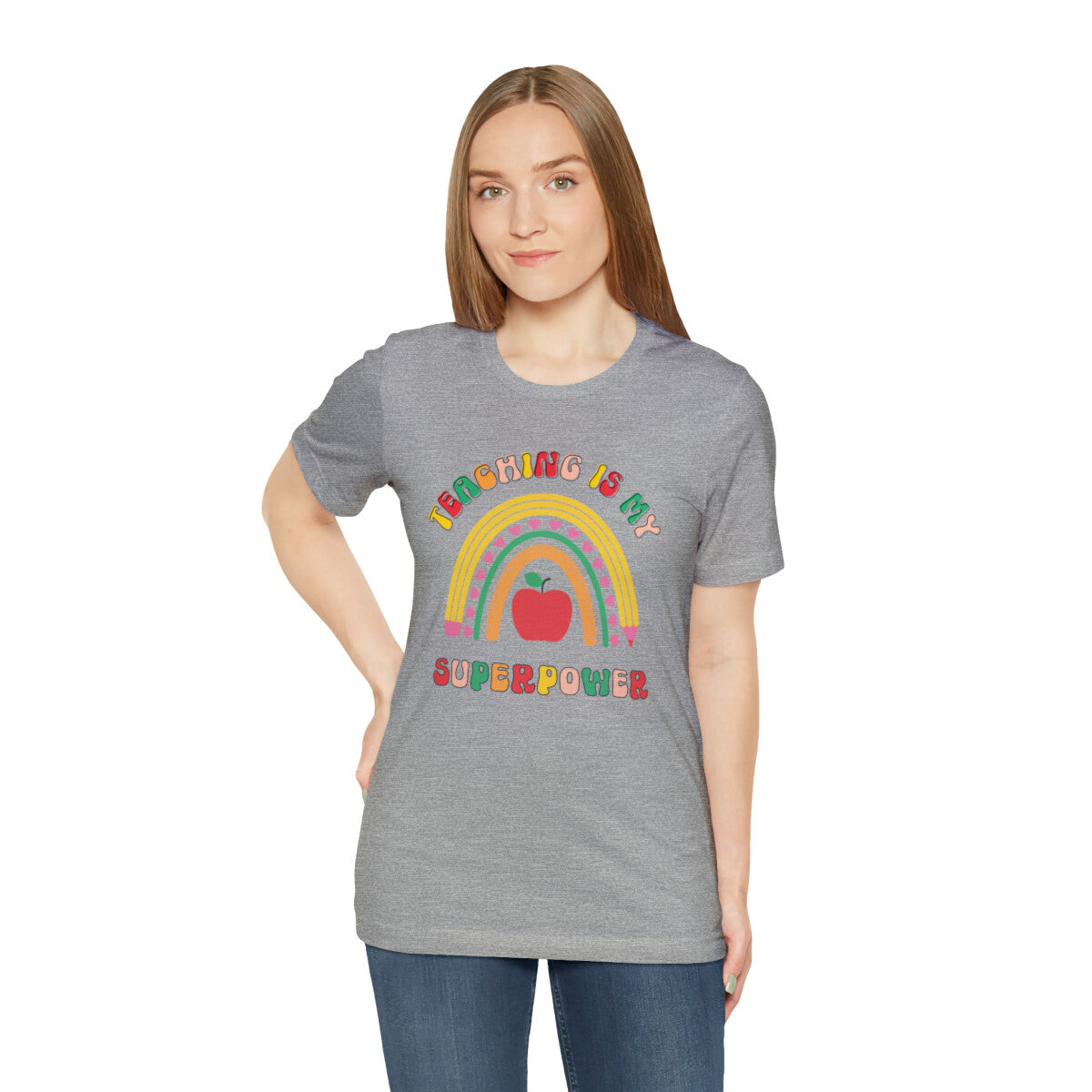 Teaching is my Superpower Back to School Unisex Jersey Short Slee T-Shirt Gray