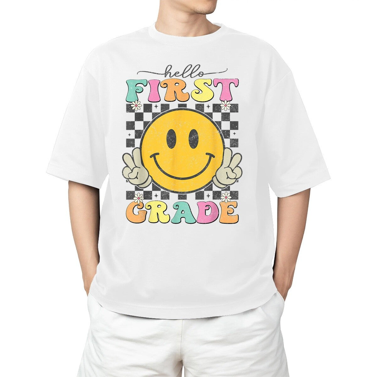 1st Grade Team Back To School Hello First Grade Smile Face Adult S-4XL T-Shirt