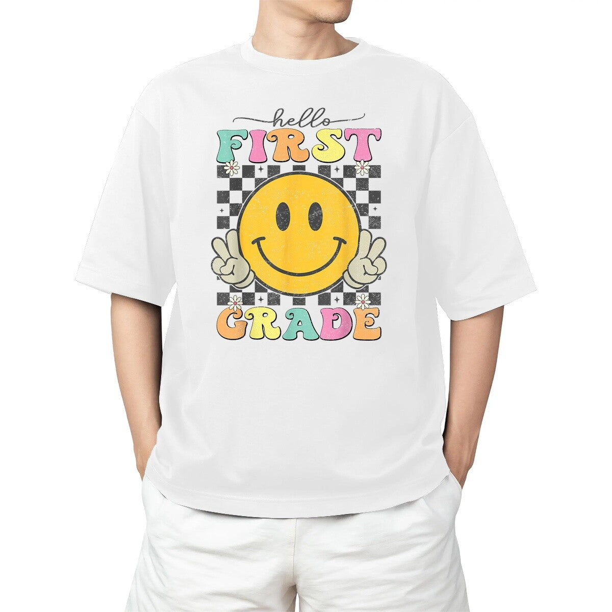 1st Grade Team Back To School Hello First Grade Smile Face Adult S-4XL T-Shirt
