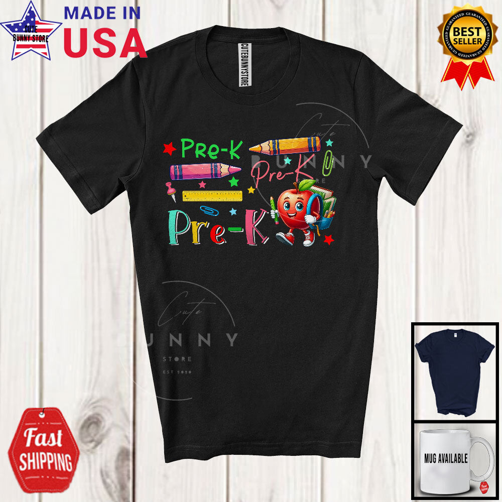 Pre-K; Colorful Back To School Lovely Crayon Pencil; Students Teacher T-Shirt