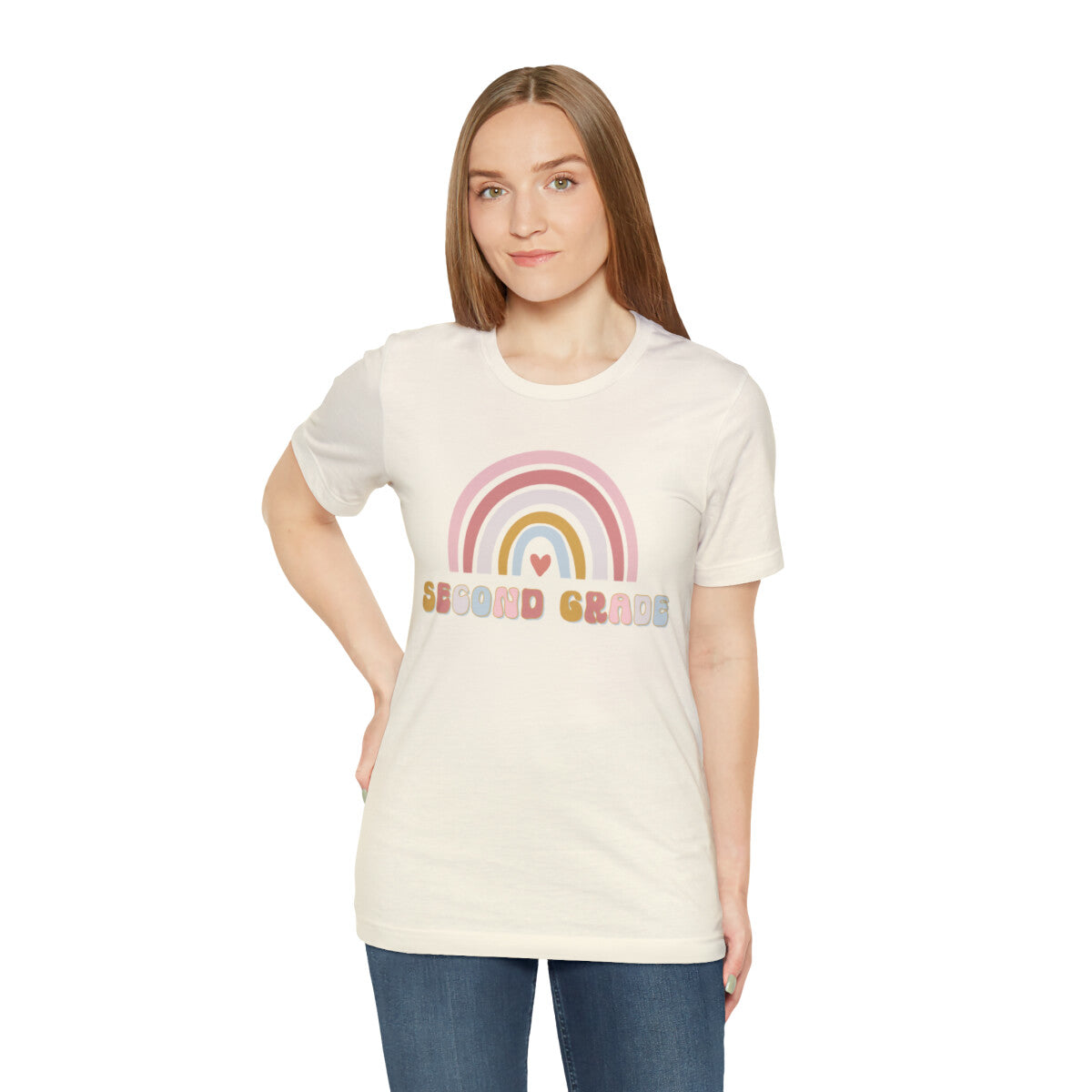 Second Grade Rainbow Teacher T-Shirt, Back to School, Jersey Teacher Tee