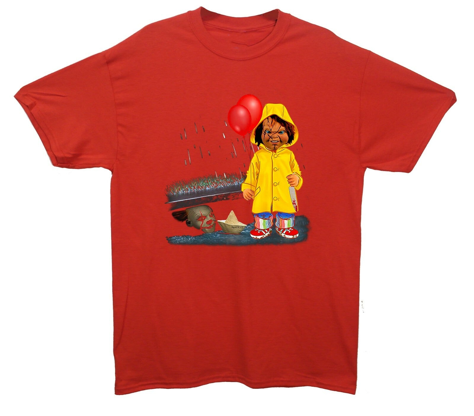 IT Mask & Chuckie Horror Halloween Printed T-Shirt (IT & Chuckie Inspired)