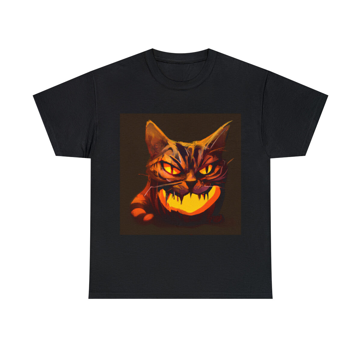 Adult Halloween T Shirt Art Painting Jack-O'-Lantern Cat Trick or Treat Pumpkin