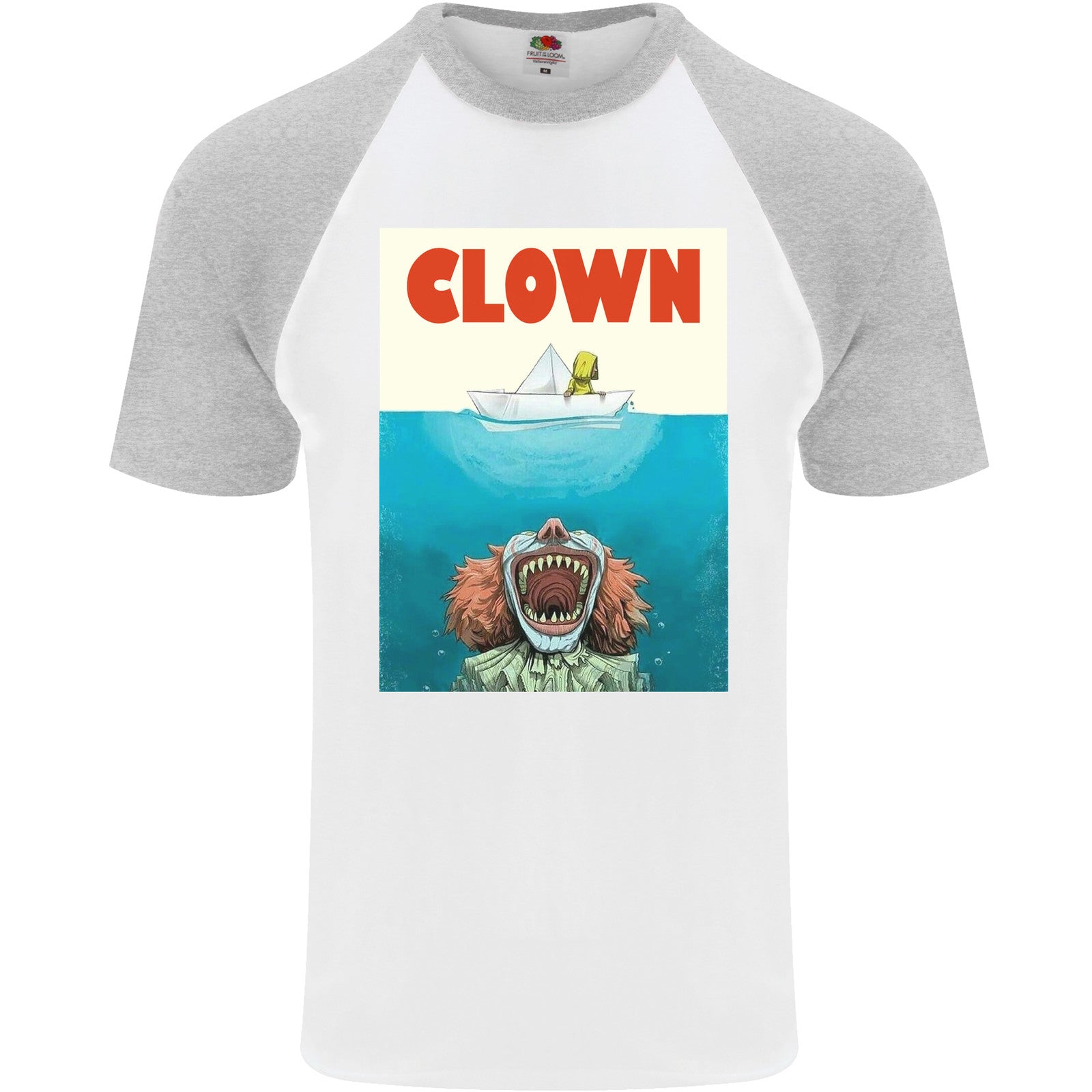 Jaws Funny Parody Clown Halloween Horror Mens S/S Baseball T-Shirt