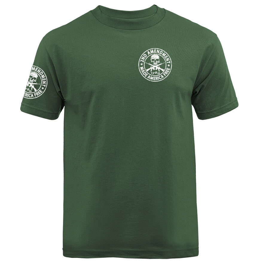 2nd Amendment Made America Free Gun Skull Constitution US Flag Crest T-shirt