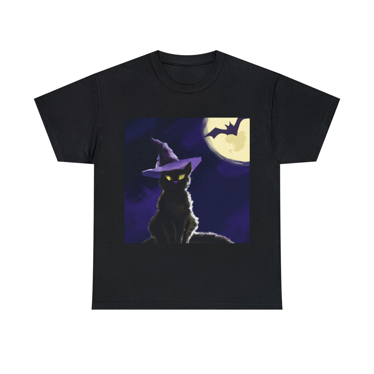 Halloween Black Cat T Shirt Art Tee Unisex Adult Witch Moon Scary Trick or Treat