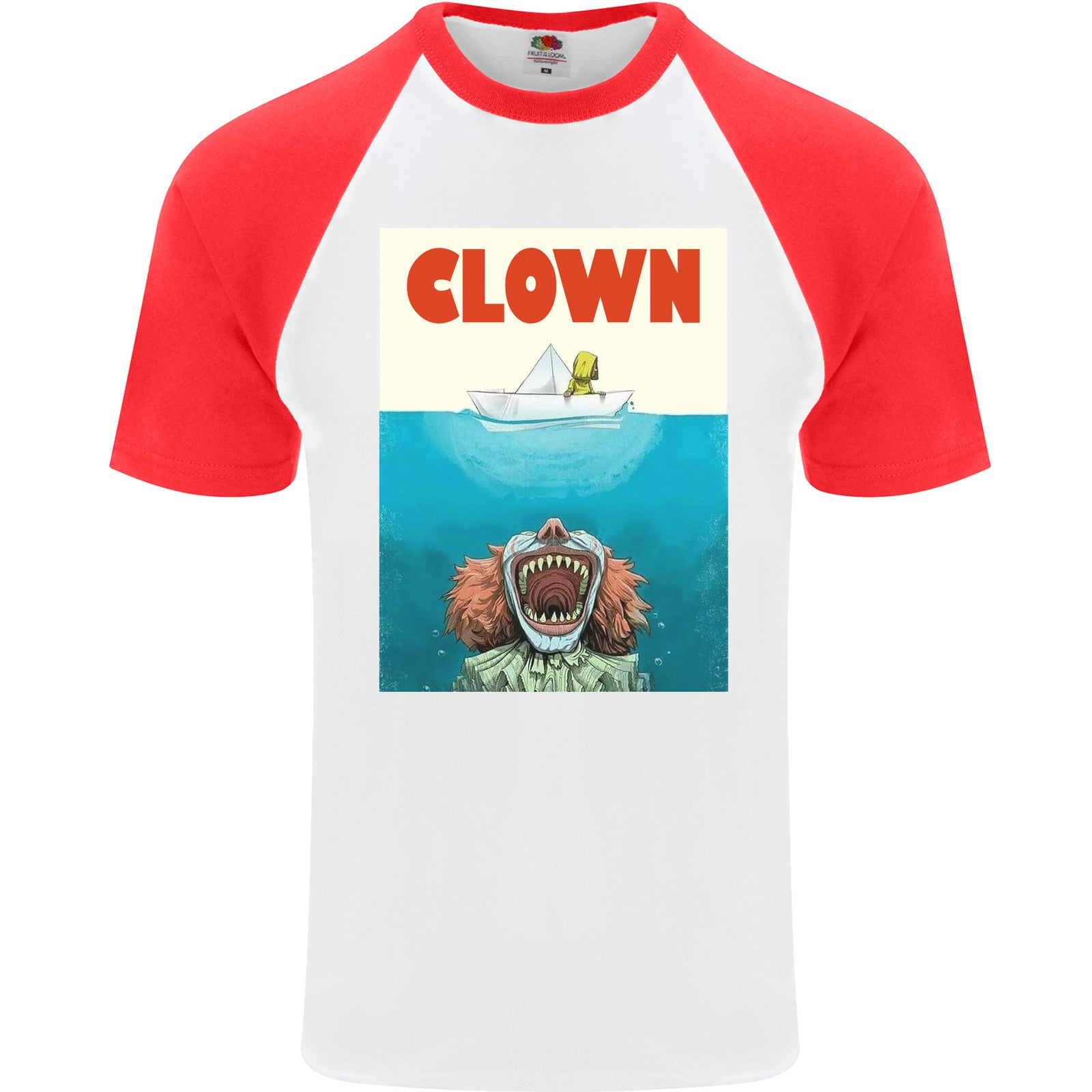 Jaws Funny Parody Clown Halloween Horror Mens S/S Baseball T-Shirt