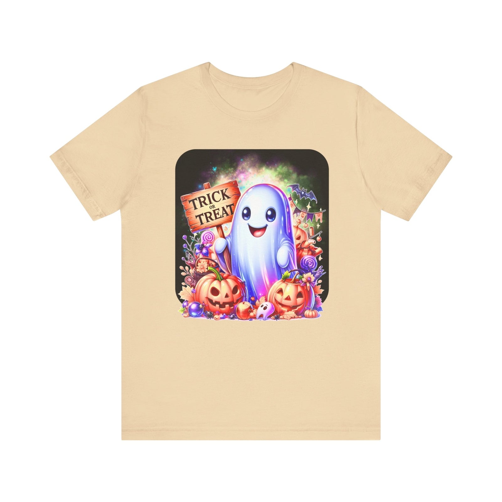 Ghost With All The Candy: Trick or Treat Unisex Bella + Canvas Spooky T-Shirt