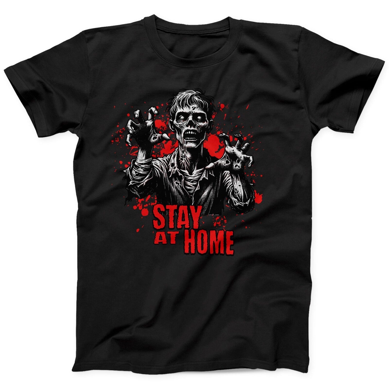 #26 Zombie "Stay at Home" Graphic T-Shirt for Horror Fans, Perfect Halloween Gif