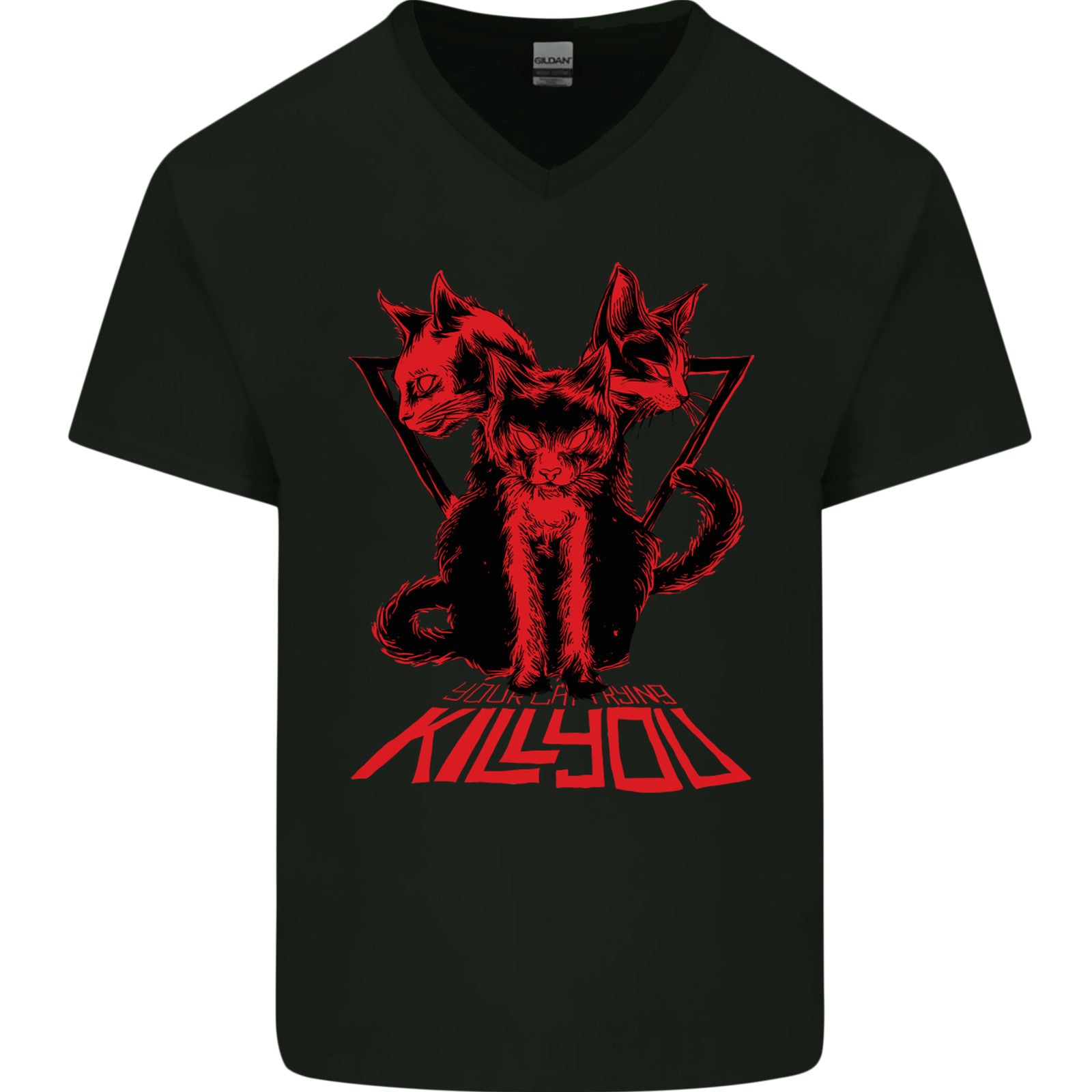 Demonic Cats Halloween Horror Witch Demons Mens V-Neck Cotton T-Shirt