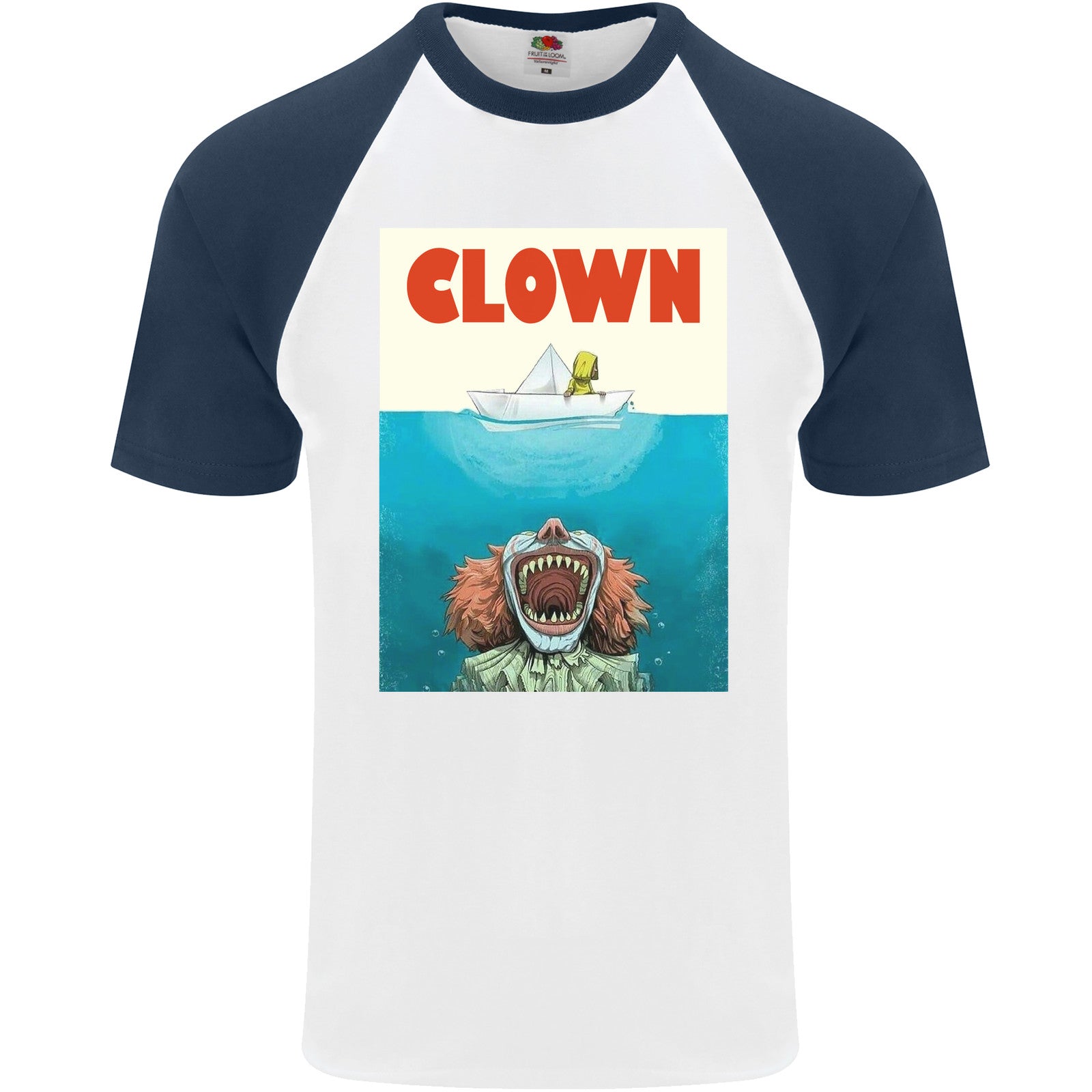 Jaws Funny Parody Clown Halloween Horror Mens S/S Baseball T-Shirt