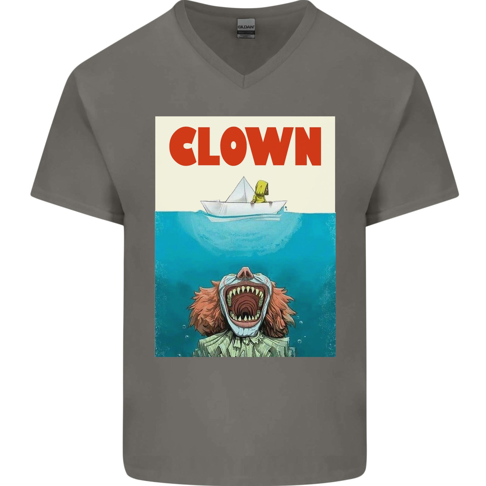 Jaws Funny Parody Clown Halloween Horror Mens V-Neck Cotton T-Shirt