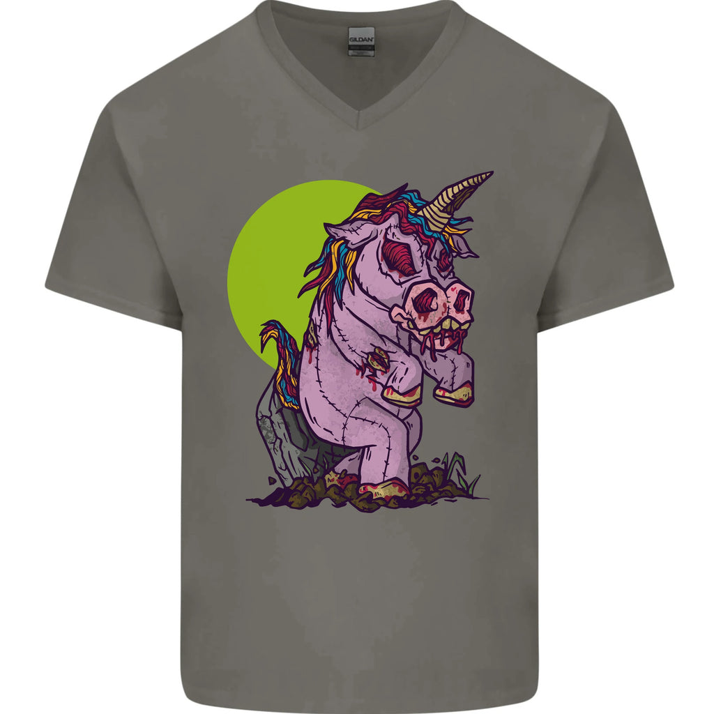 A Zombie Unicorn Funny Halloween Horror Mens V-Neck Cotton T-Shirt