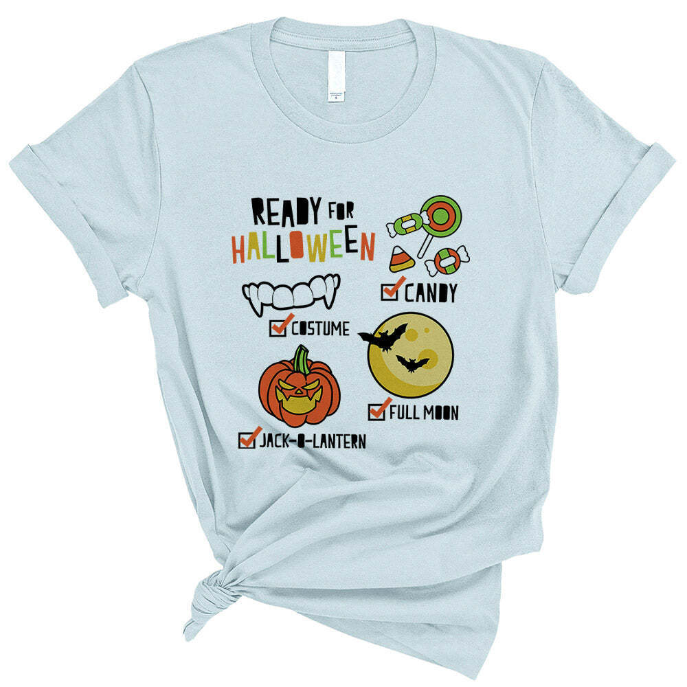 Halloween Checklist Trick or Treat T-Shirt Fall Tee Shirt Cartoon Candy Unisex
