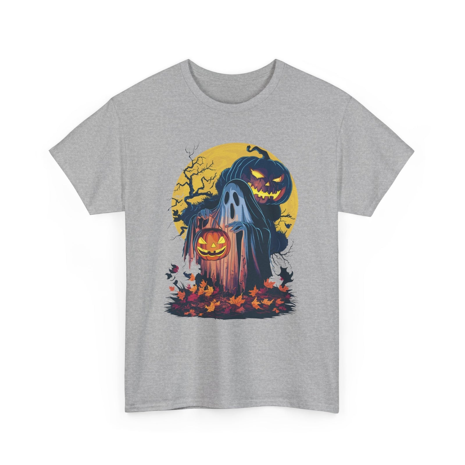 Autumn Leaves Pumpkin Halloween T-shirt - Artistic Holiday Ghost Graphic Tee